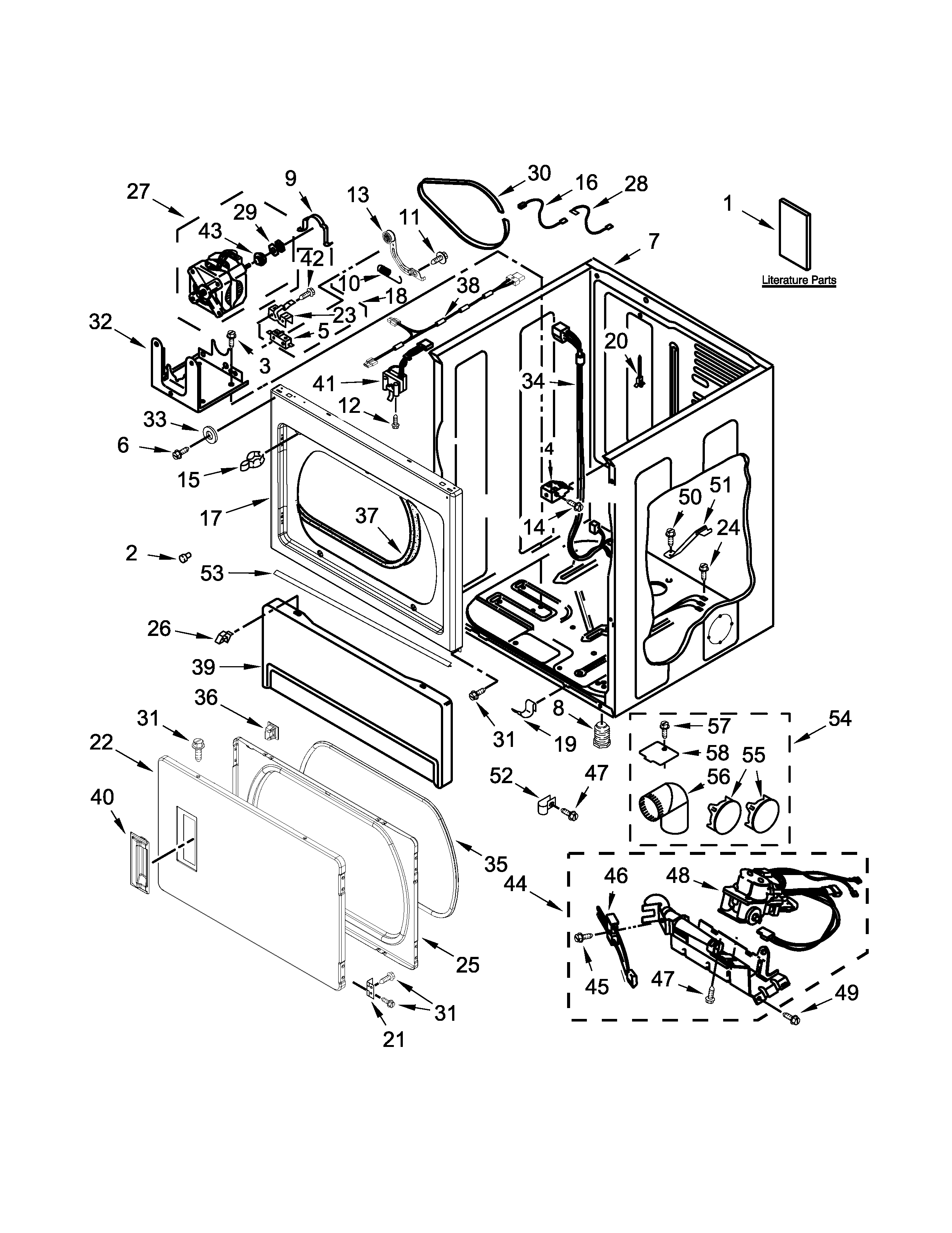 Lower cabinet and front panel parts