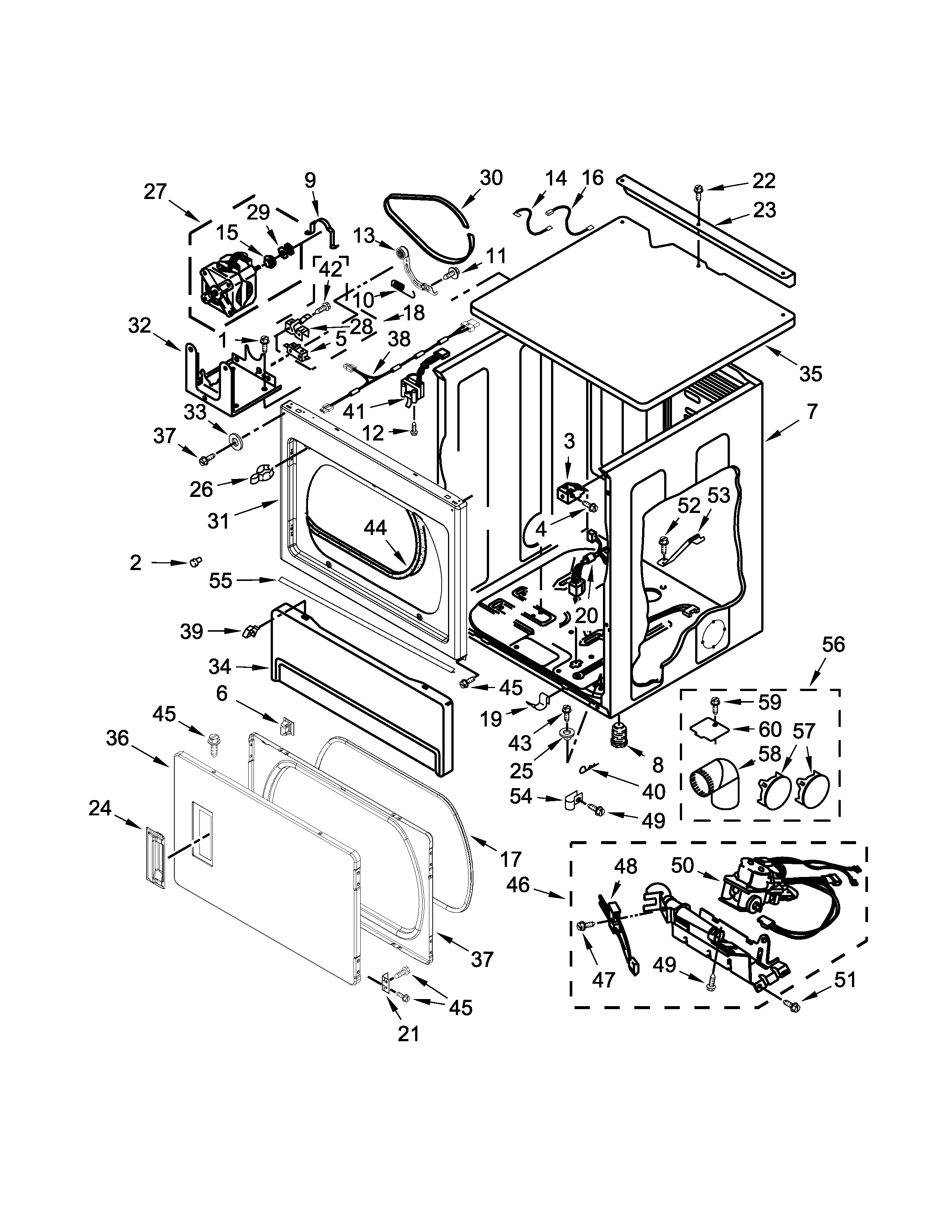 Upper cabinet and front panel parts