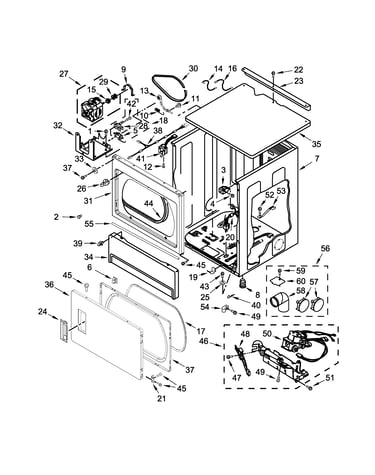 Upper cabinet and front panel parts
