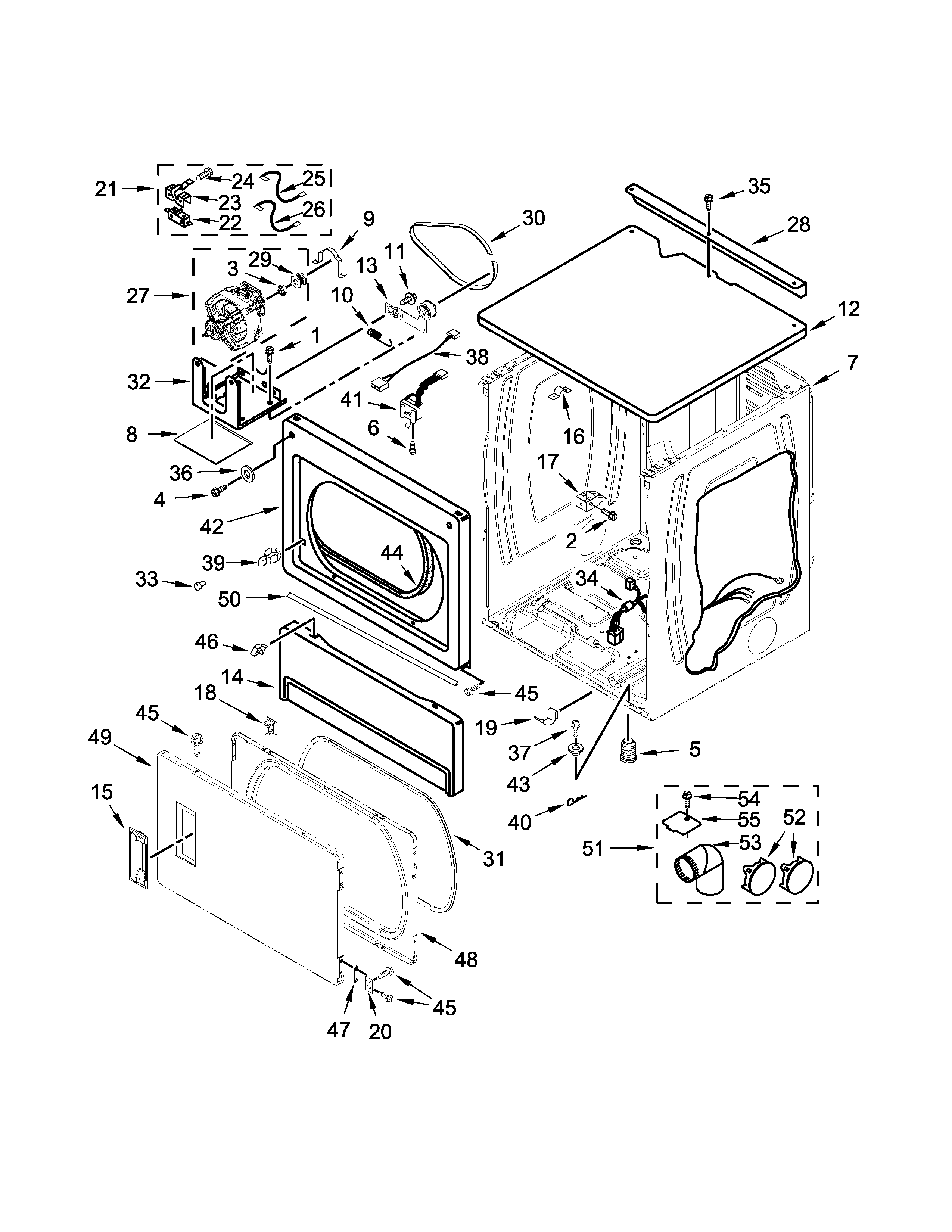 Upper cabinet and front panel parts