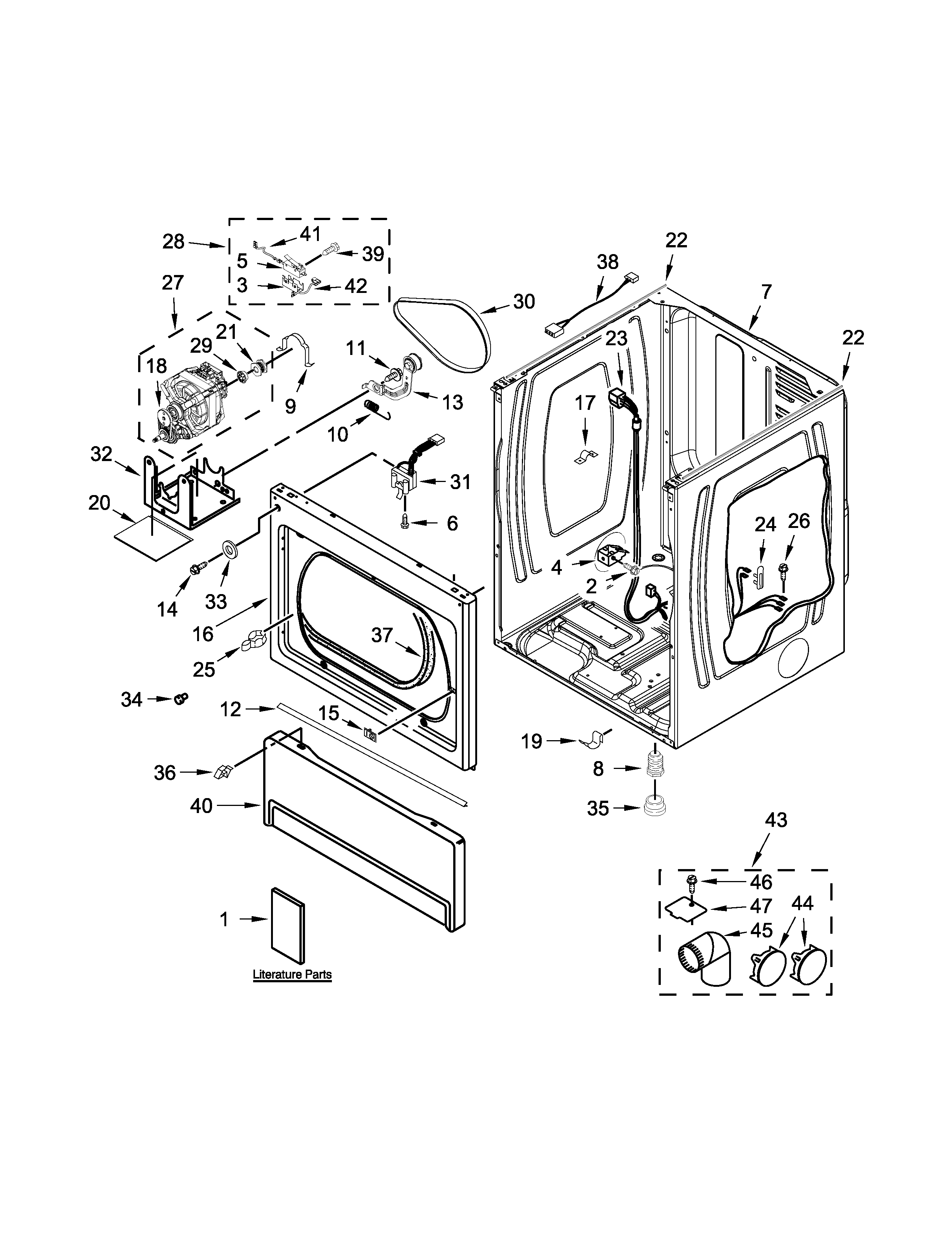 Lower cabinet and front panel parts