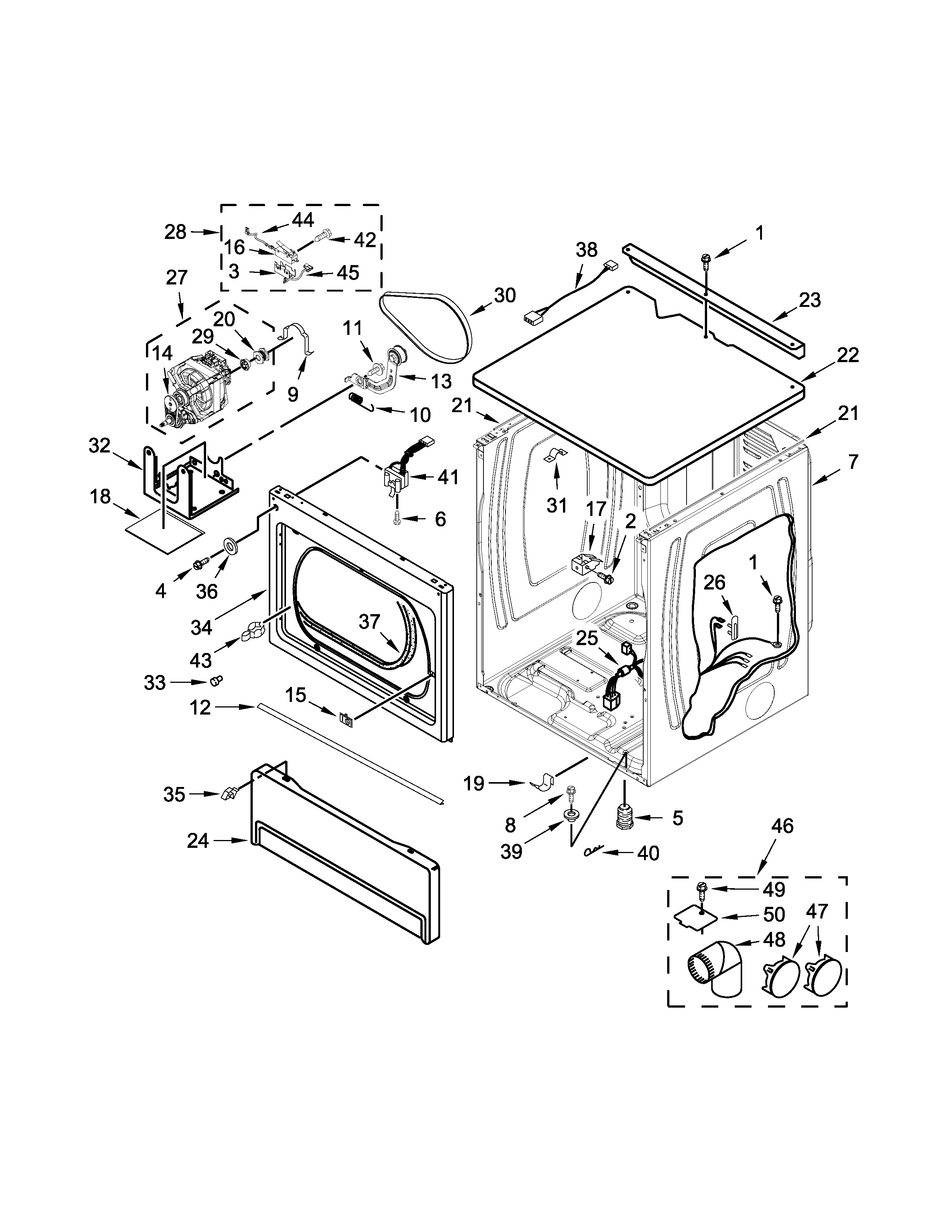 Upper cabinet and front panel parts