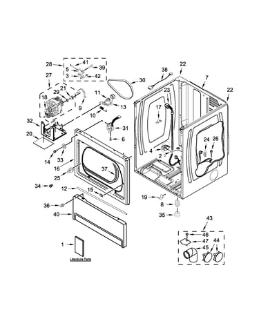 Lower cabinet and front panel parts