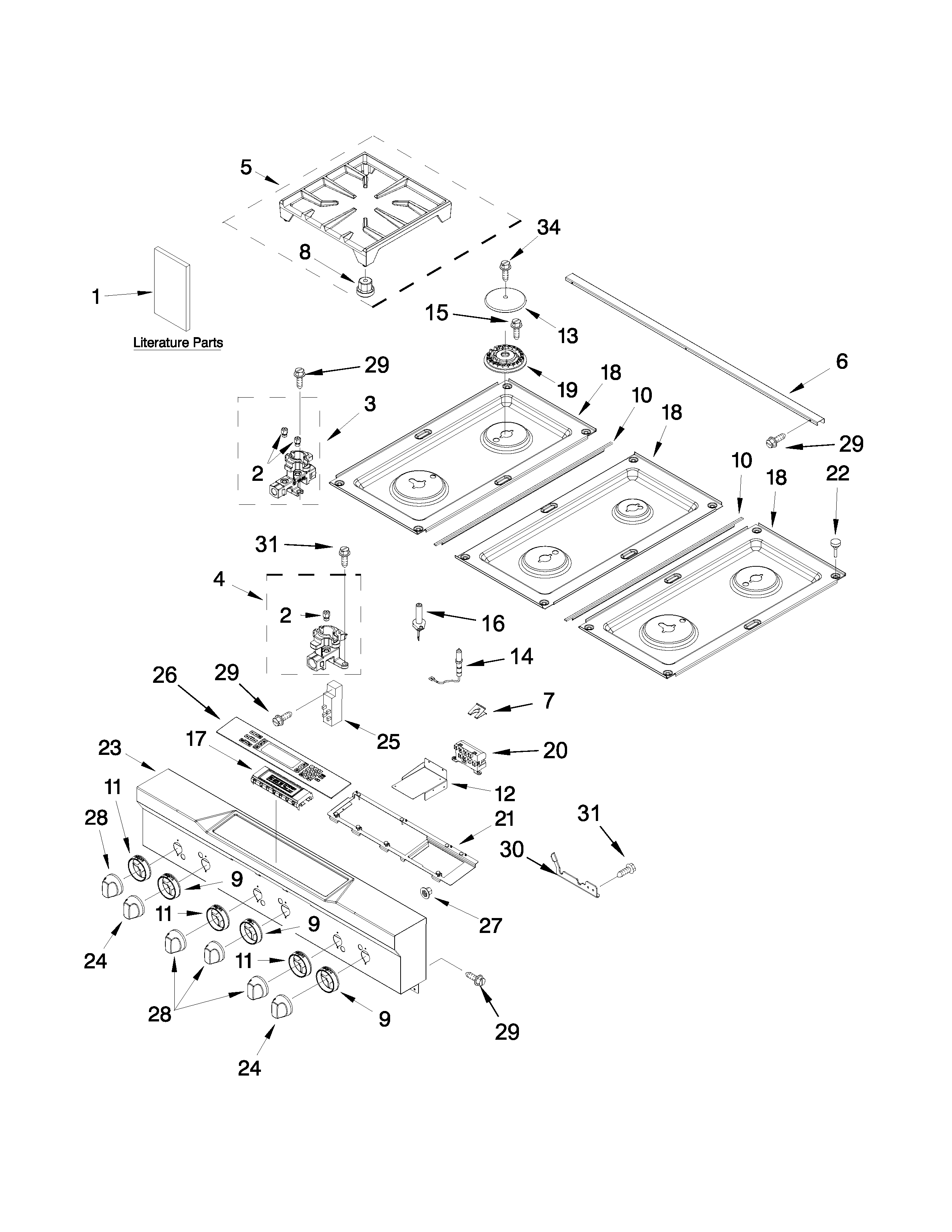 Cooktop, burner and grate parts