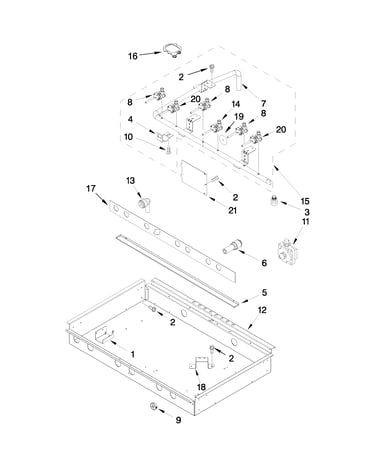 Burner box, gas valves and switch parts
