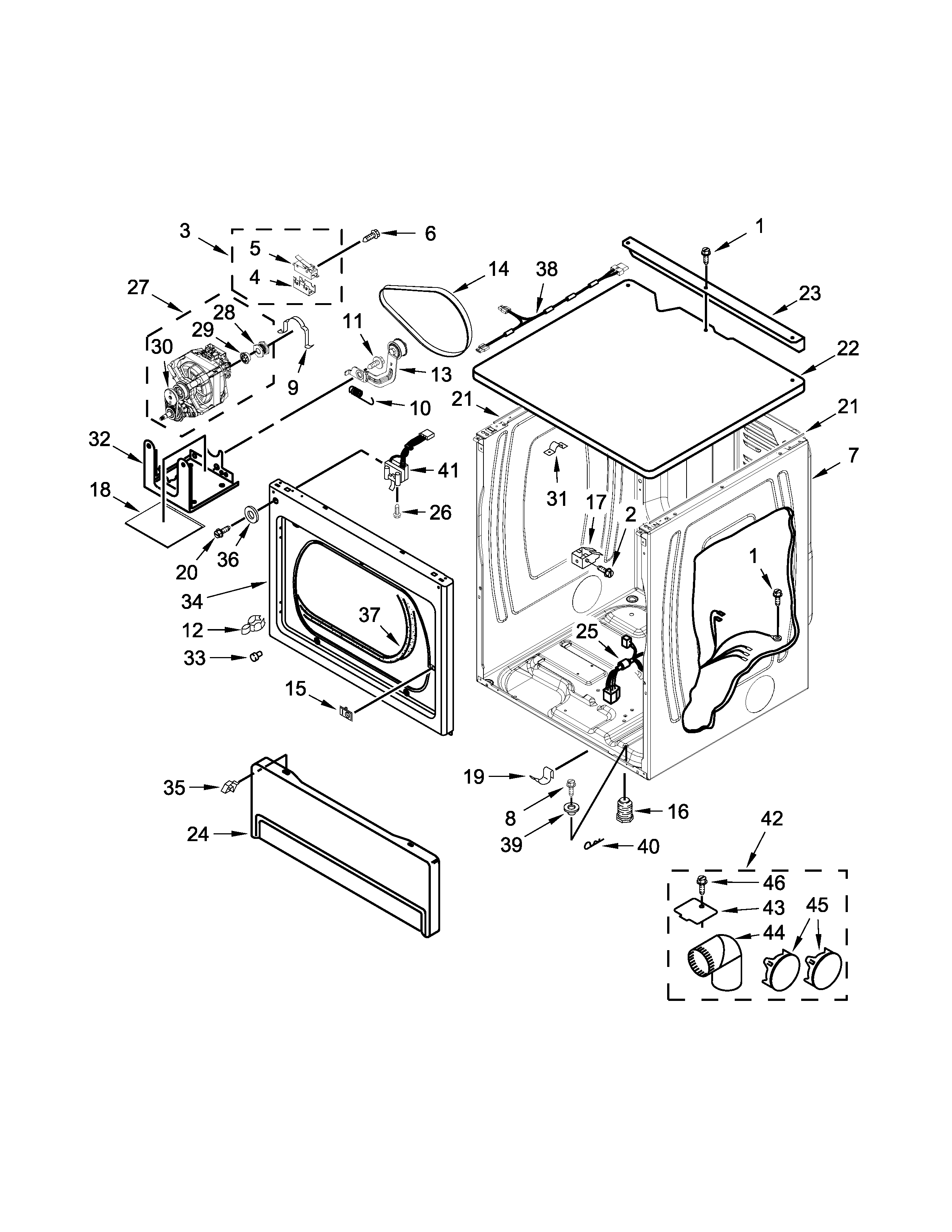 Upper cabinet and front panel parts