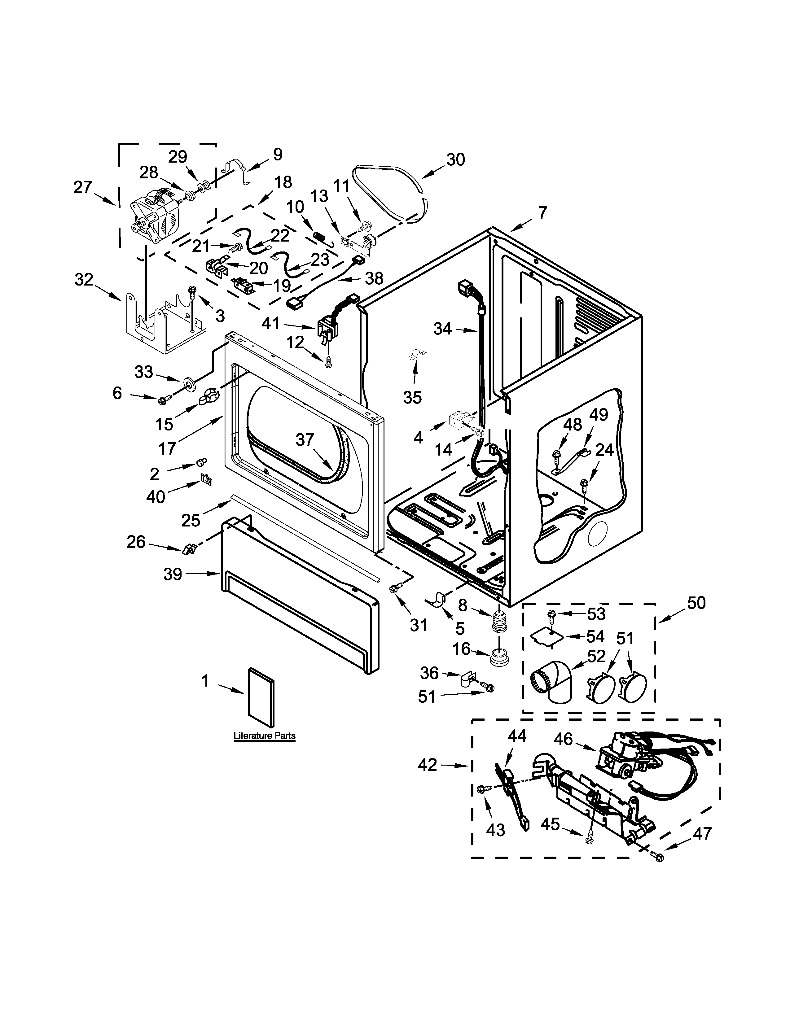 Lower cabinet and front panel parts