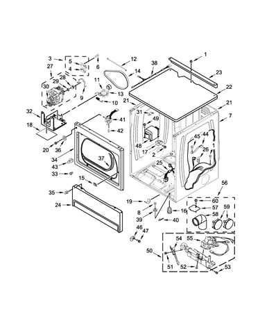 Upper cabinet and front panel parts