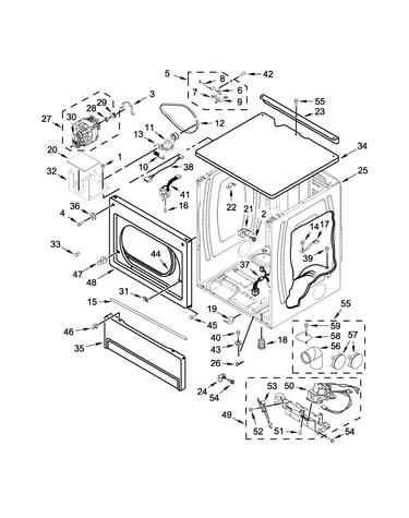 Upper cabinet and front panel parts
