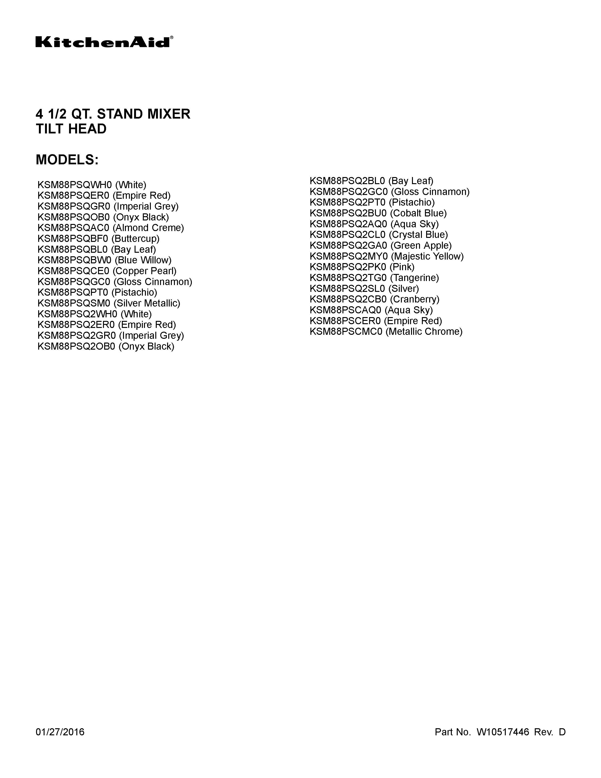 Page - 18 Official KitchenAid KSM88PSCMC0 stand mixer parts | Sears ...
