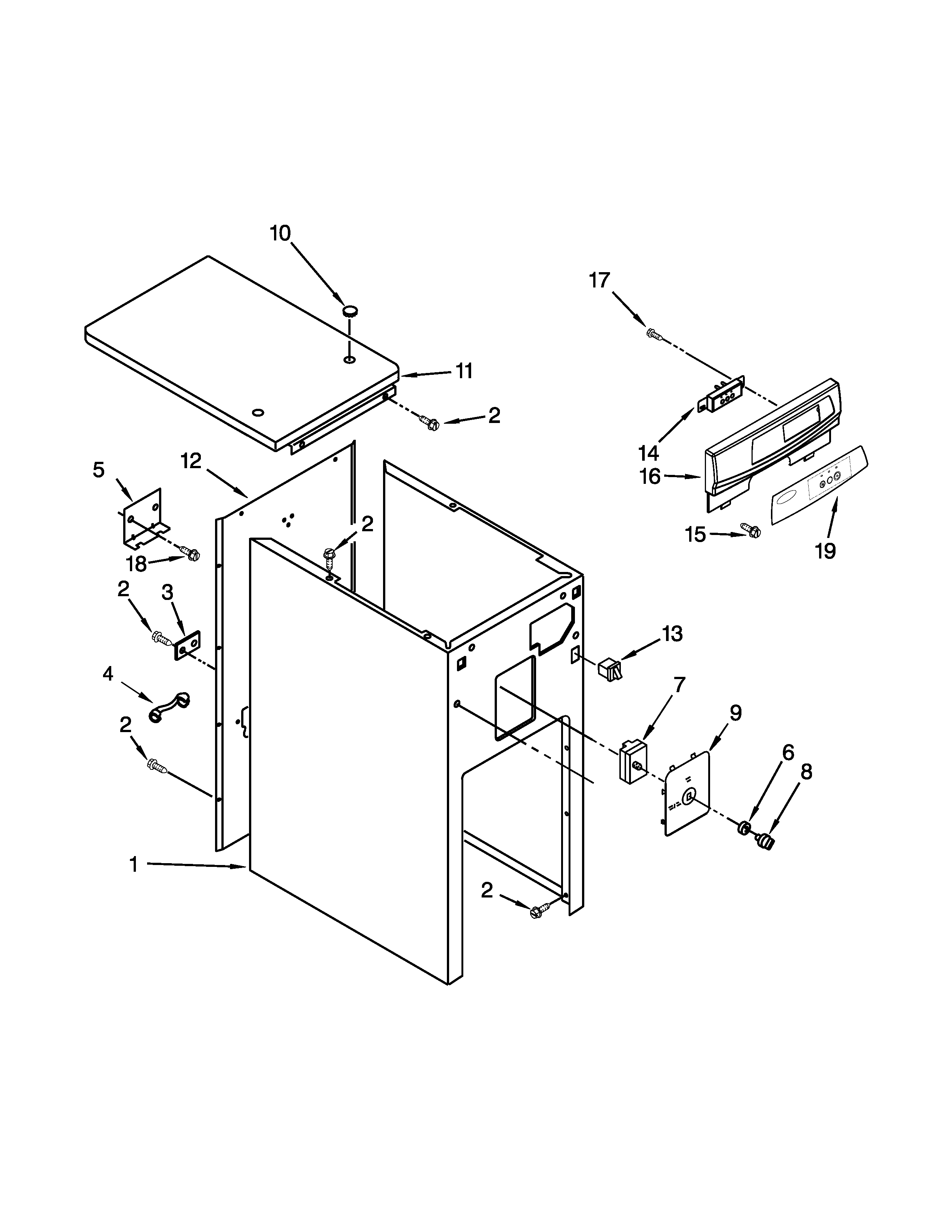 Cabinet and control parts