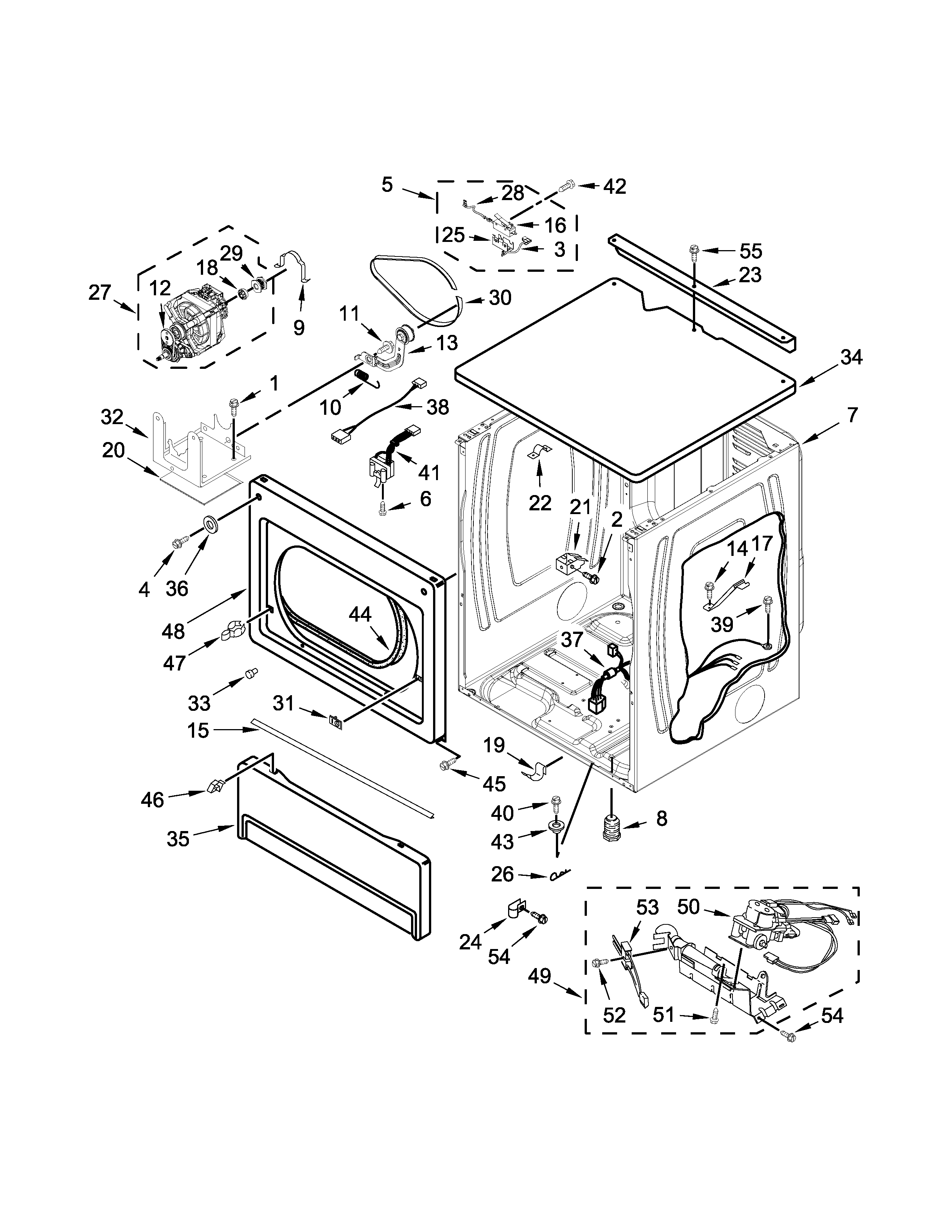 Upper cabinet and front panel parts