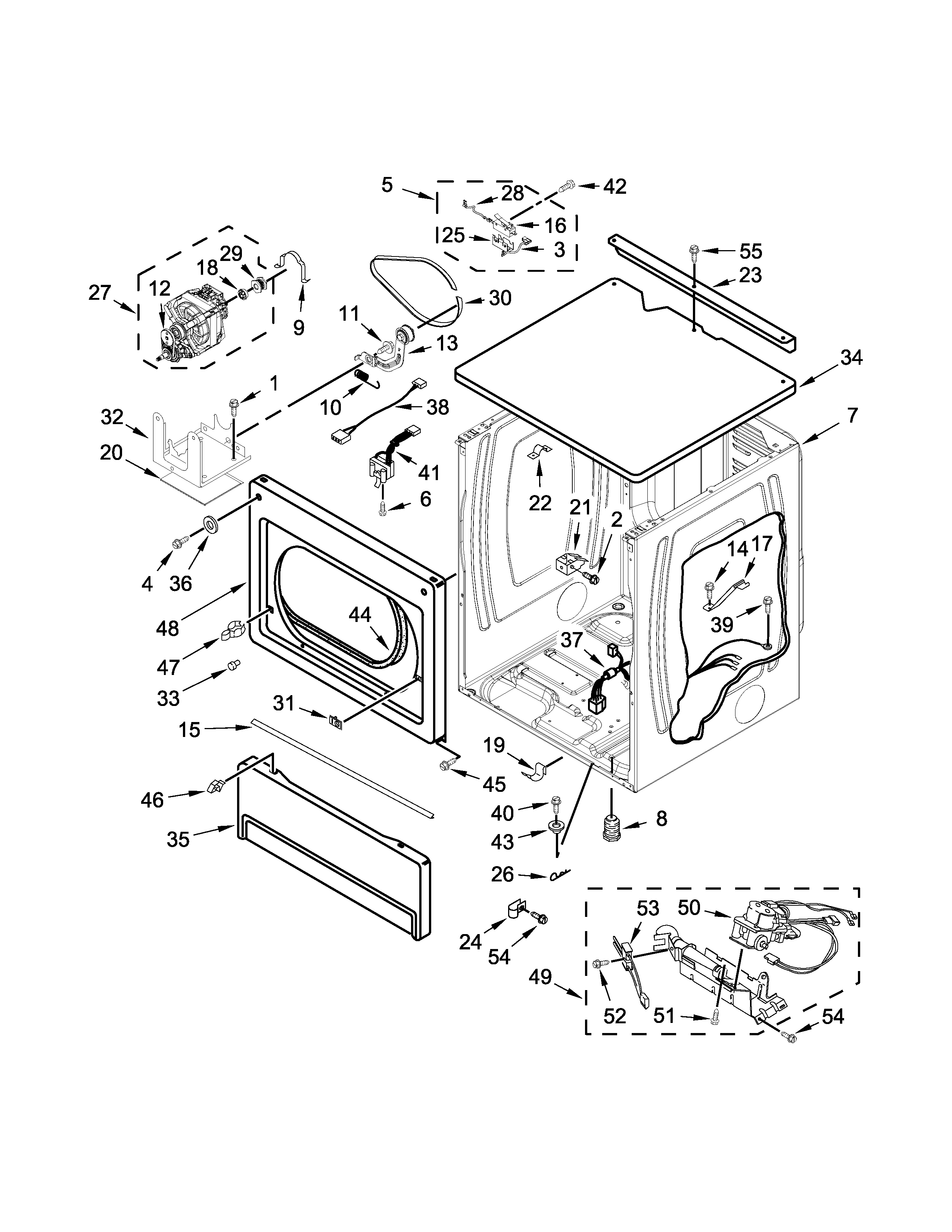 Upper cabinet and front panel parts