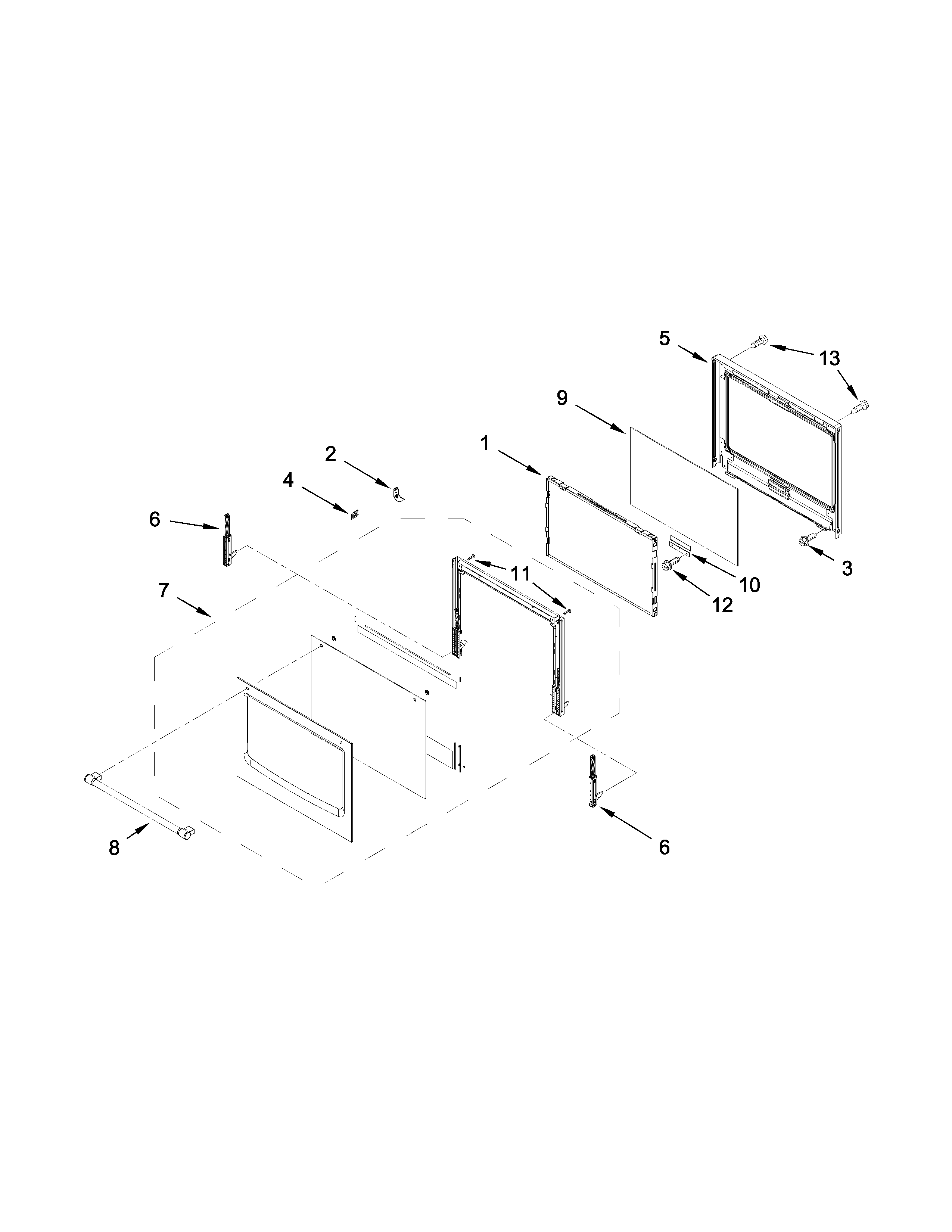 Upper oven door parts