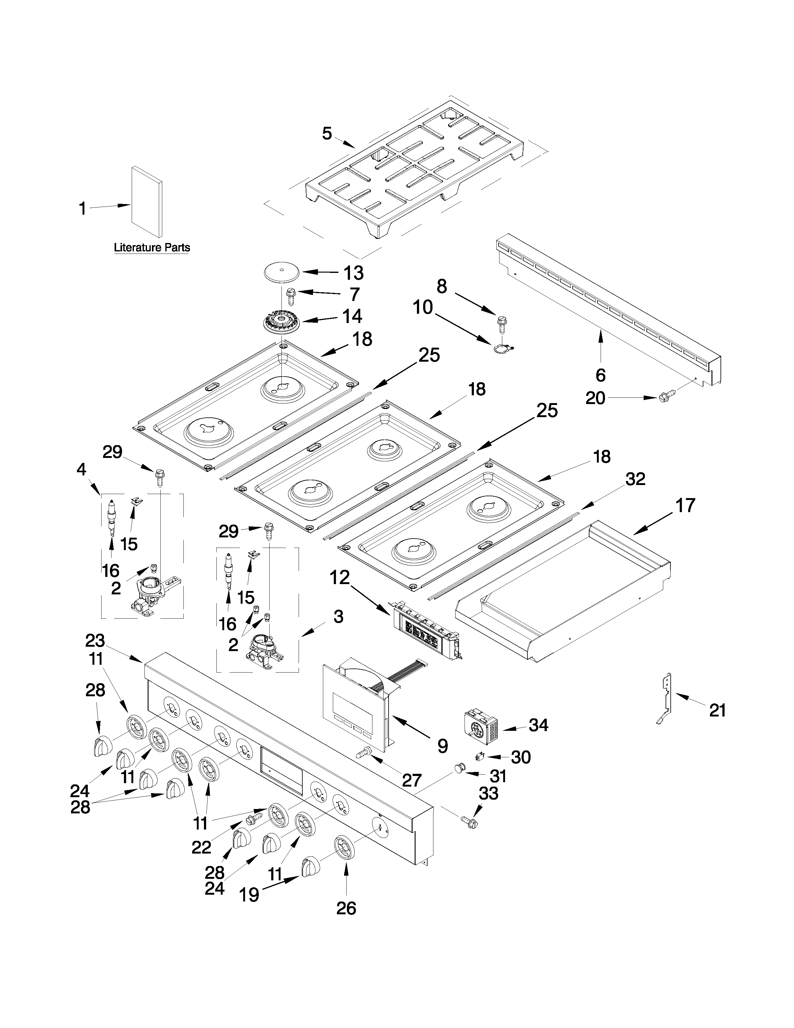 Cooktop, burner and grate parts