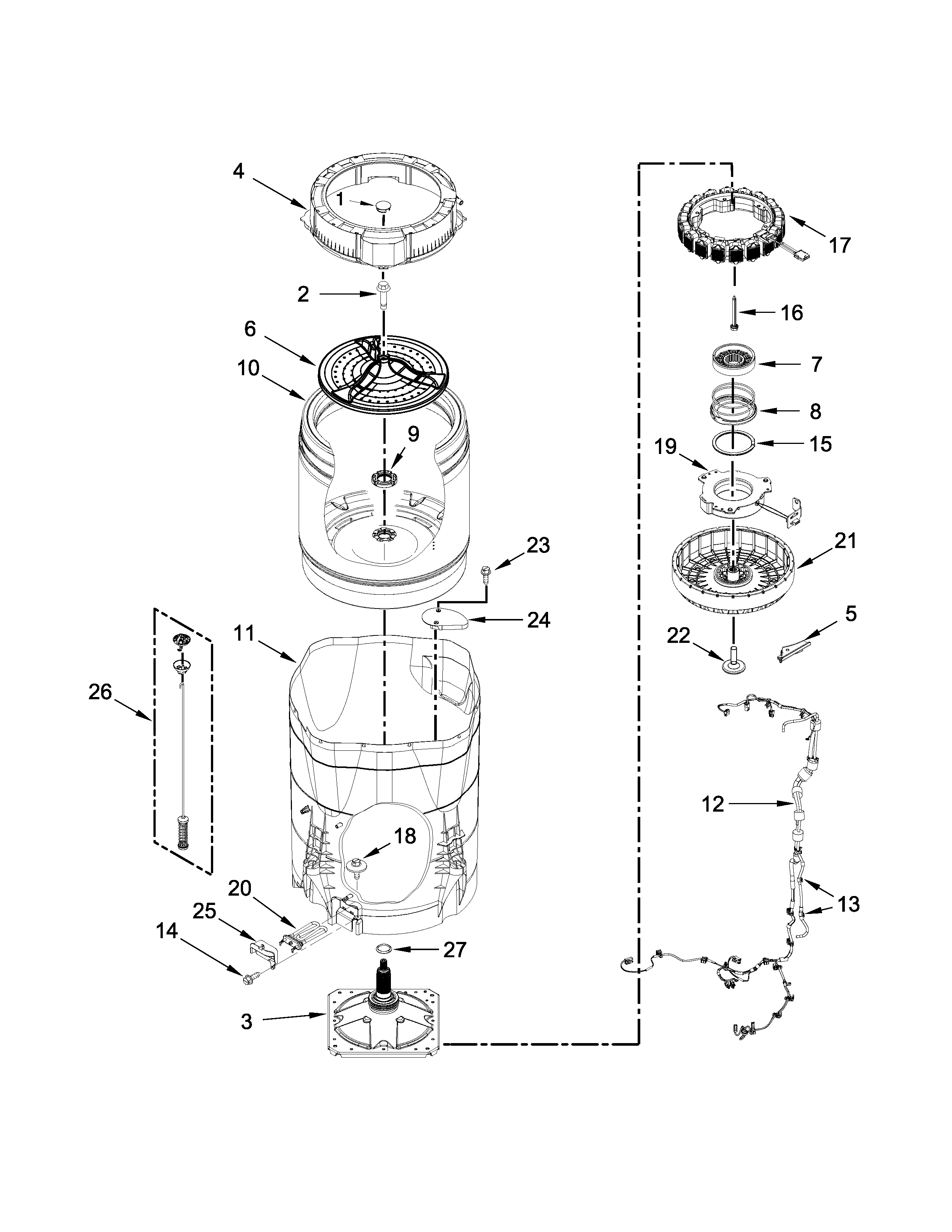 Motor, basket and tub parts