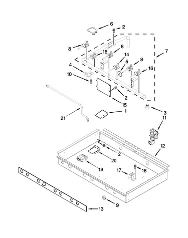 Burner box, gas valves, and switch parts