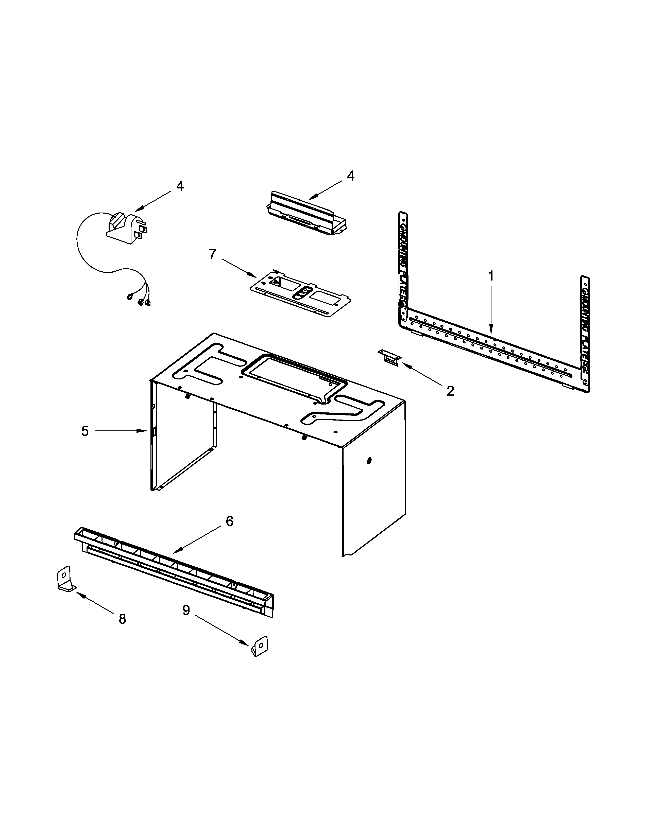Cabinet and installation parts