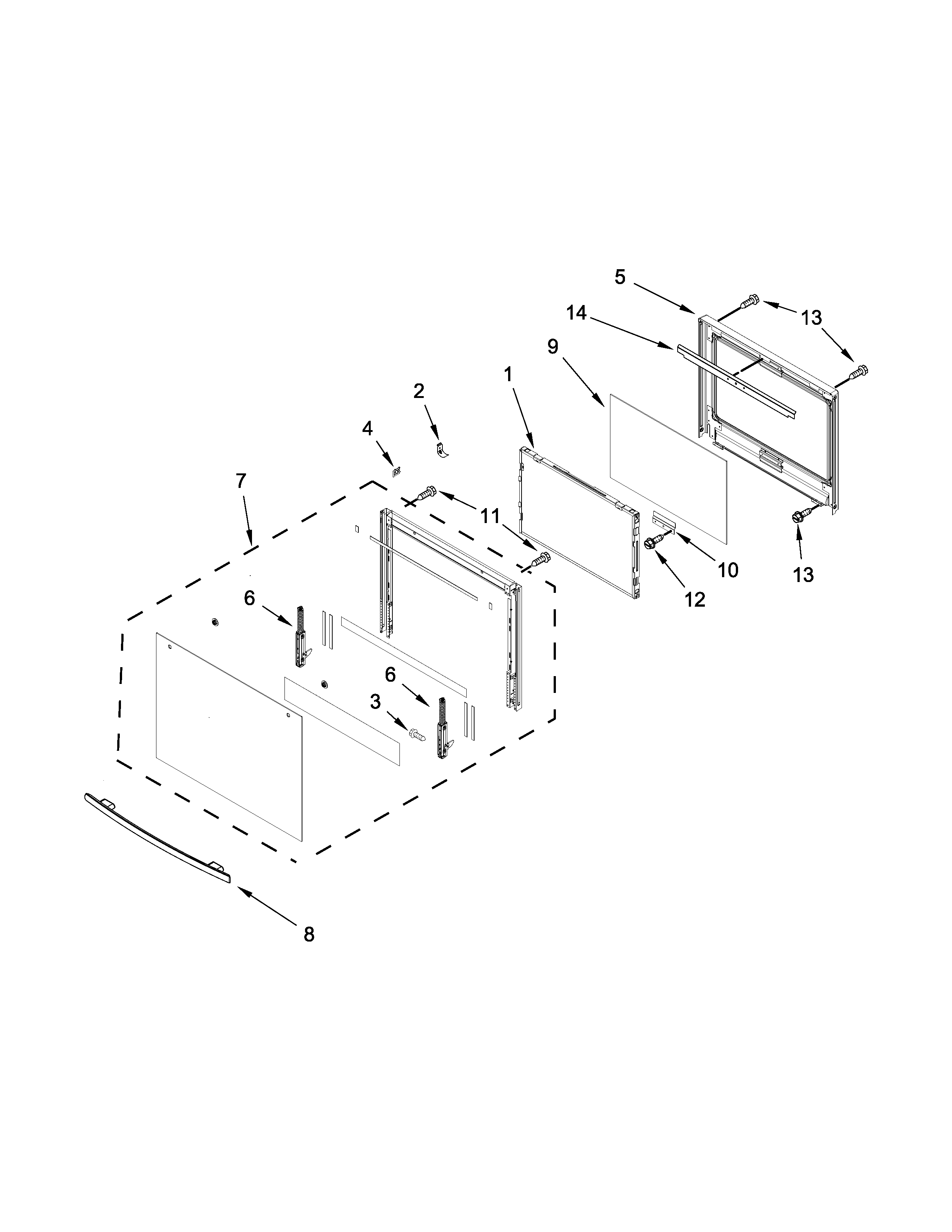 Upper oven door parts