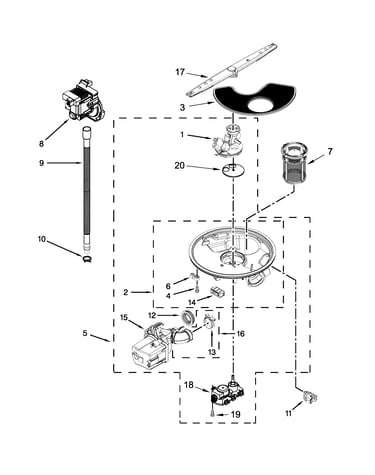 Pump, washarm and motor parts
