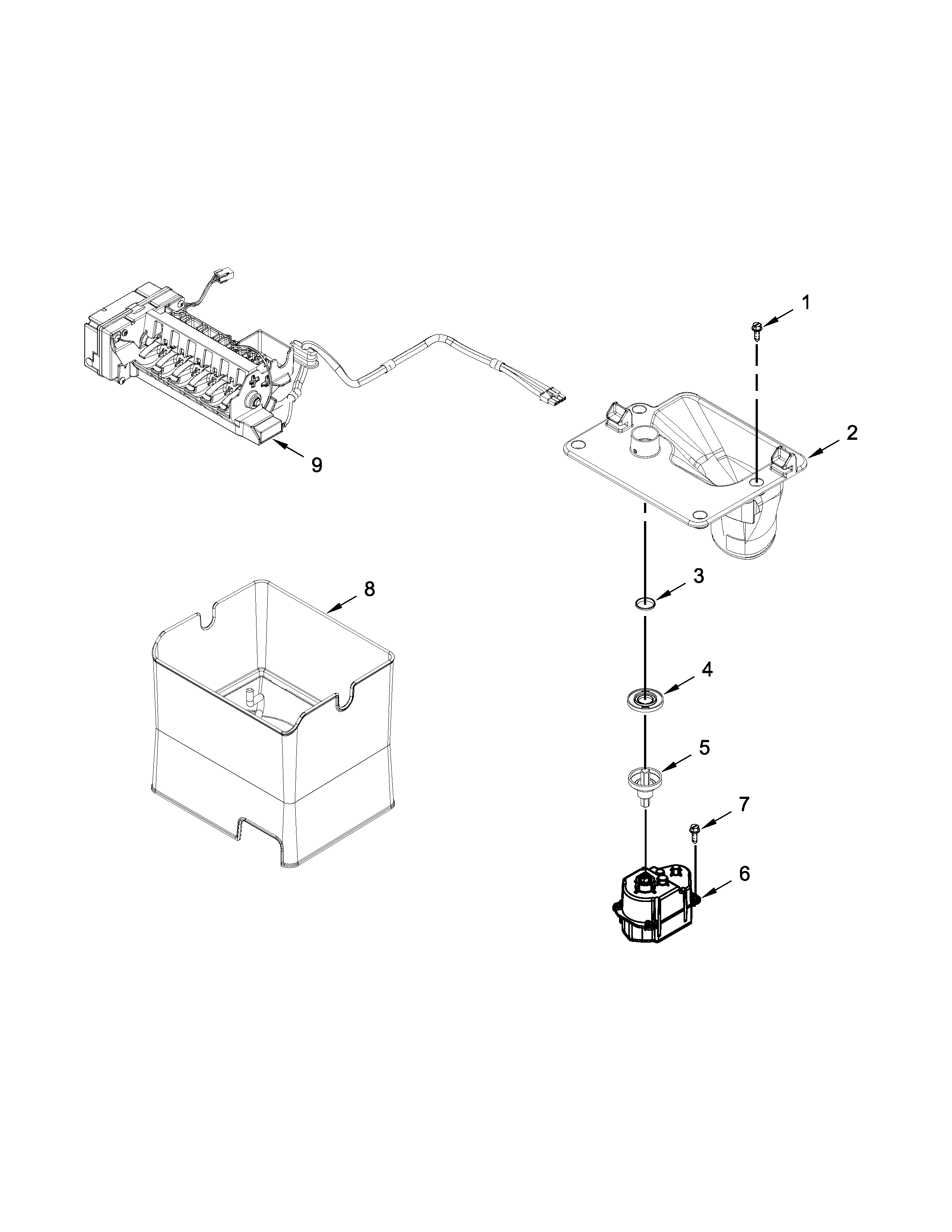 Icemaker and ice container parts