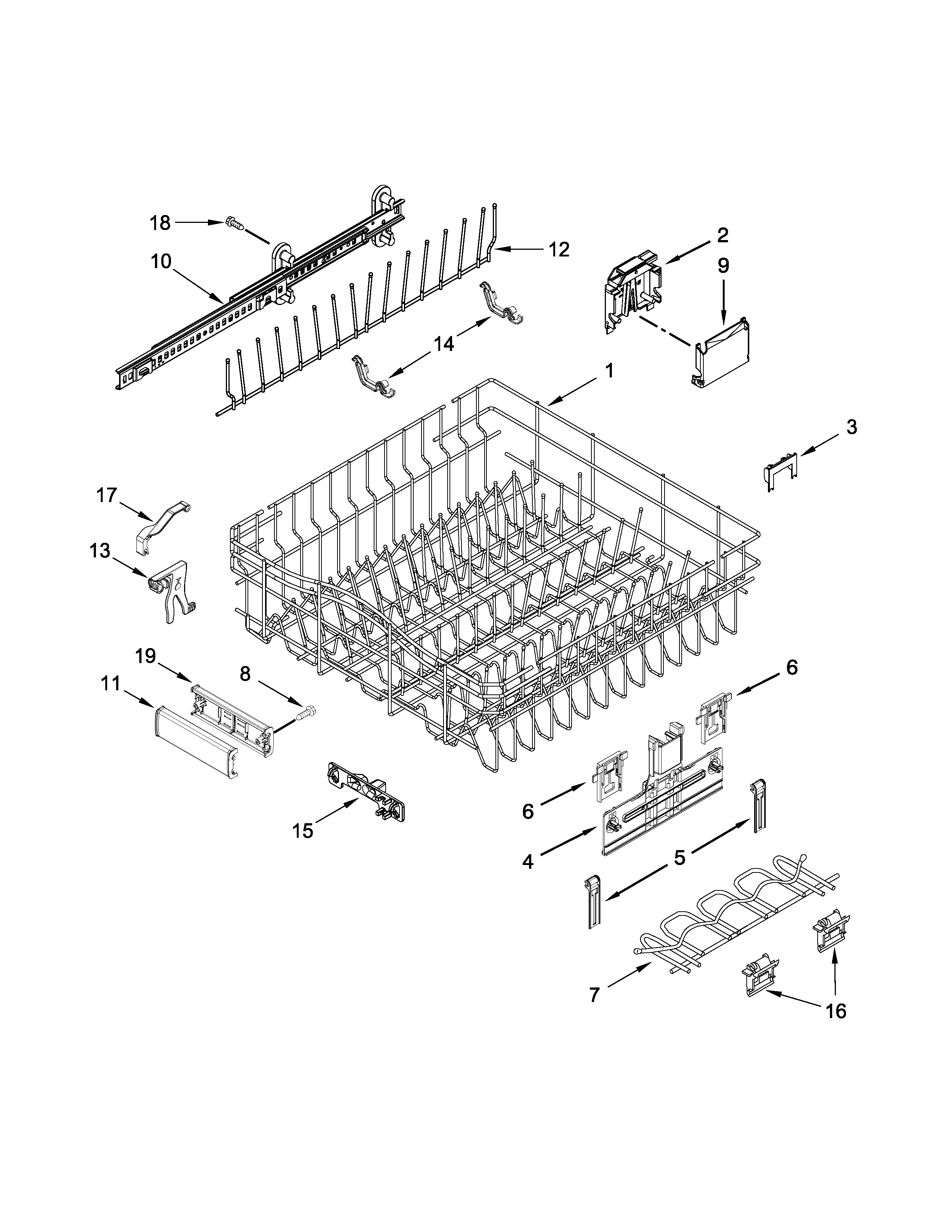 Upper rack and track parts