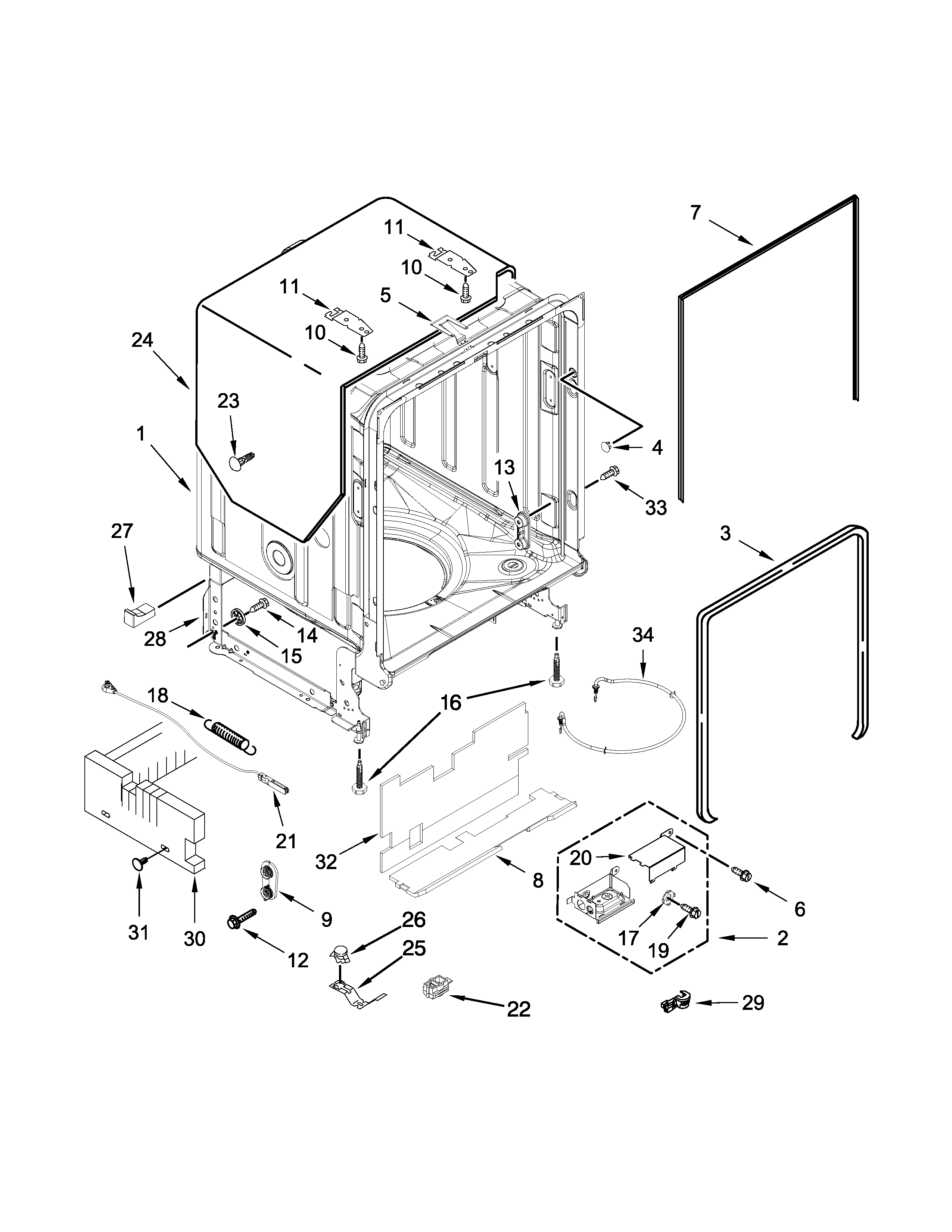 TUB AND FRAME PARTS