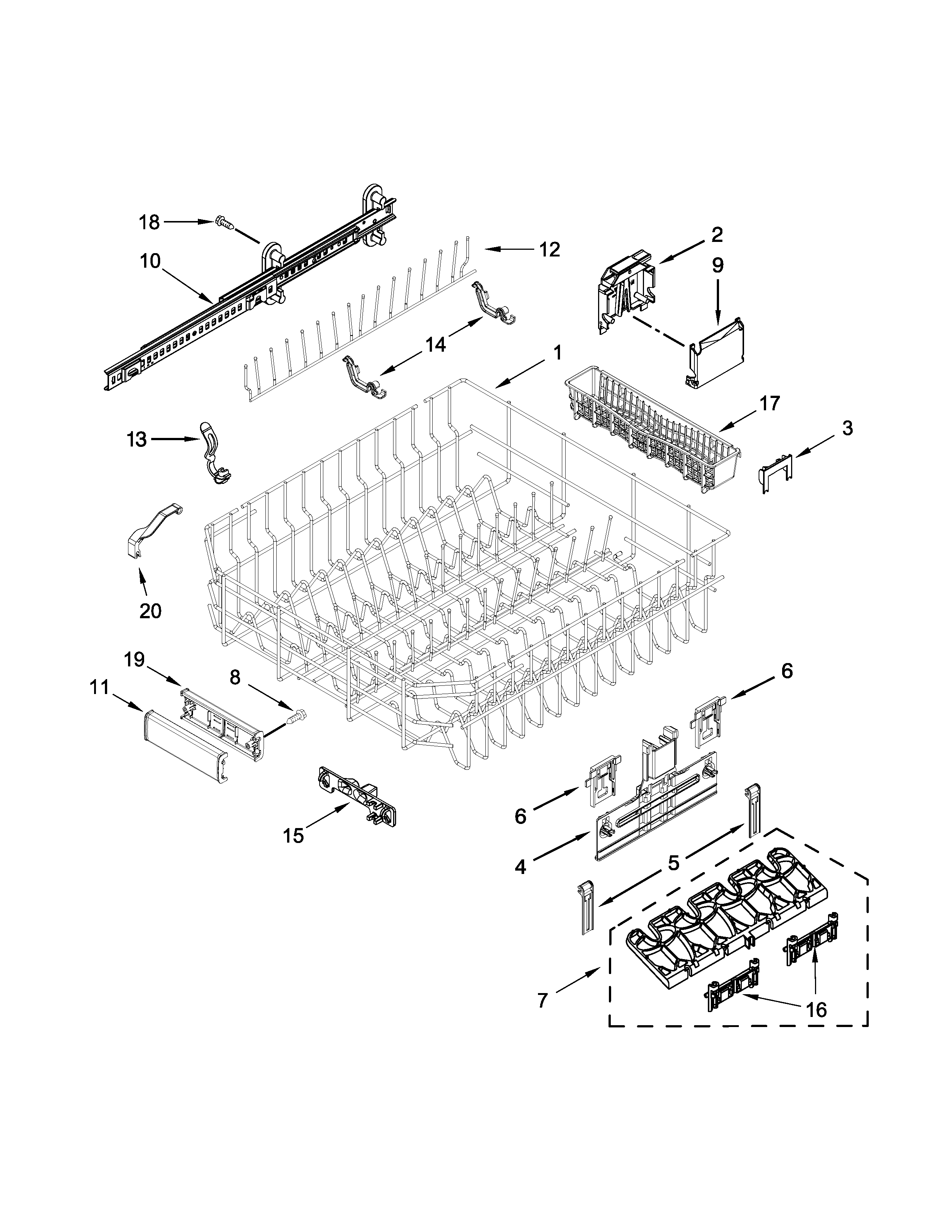 Upper rack and track parts