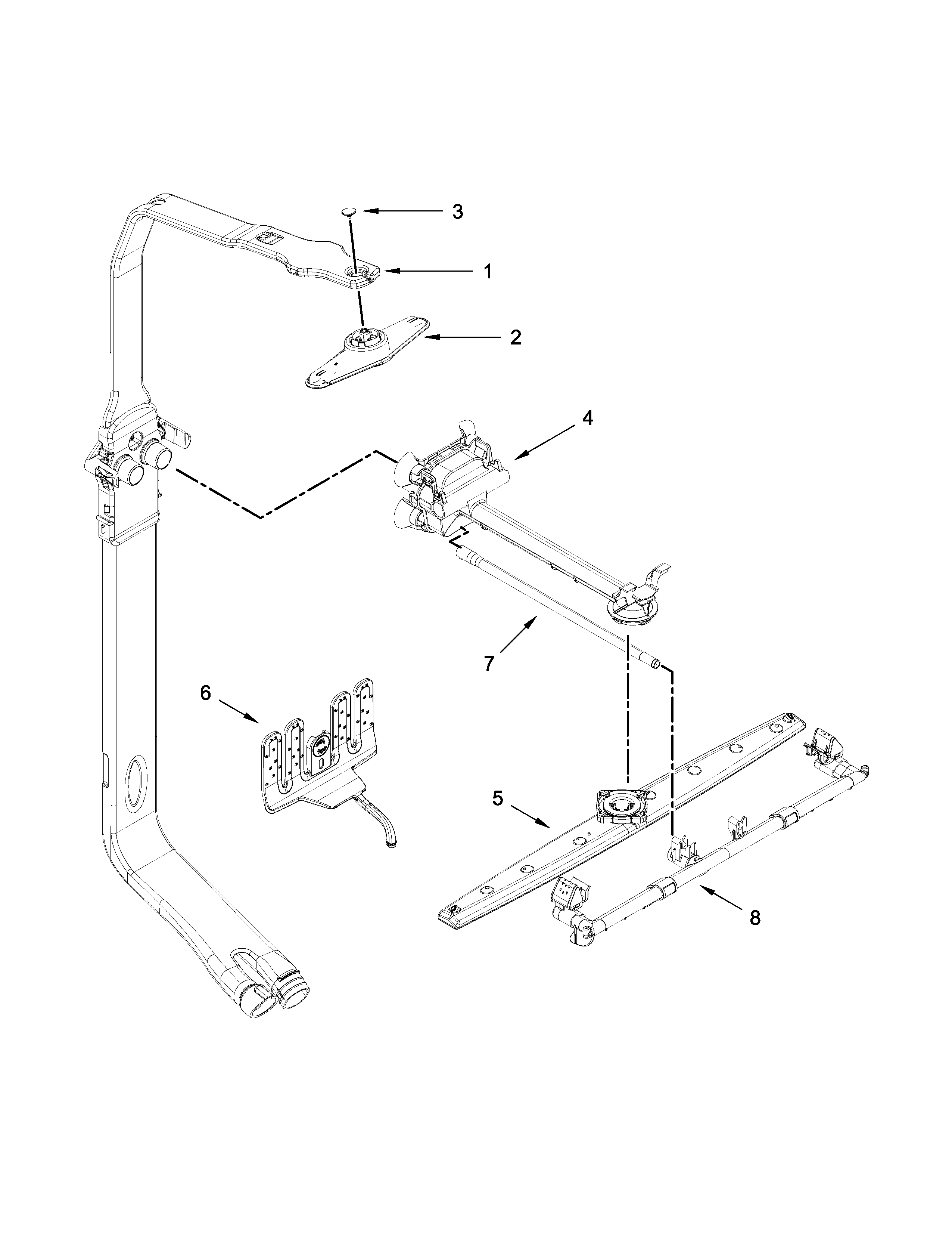 Upper wash and rinse parts