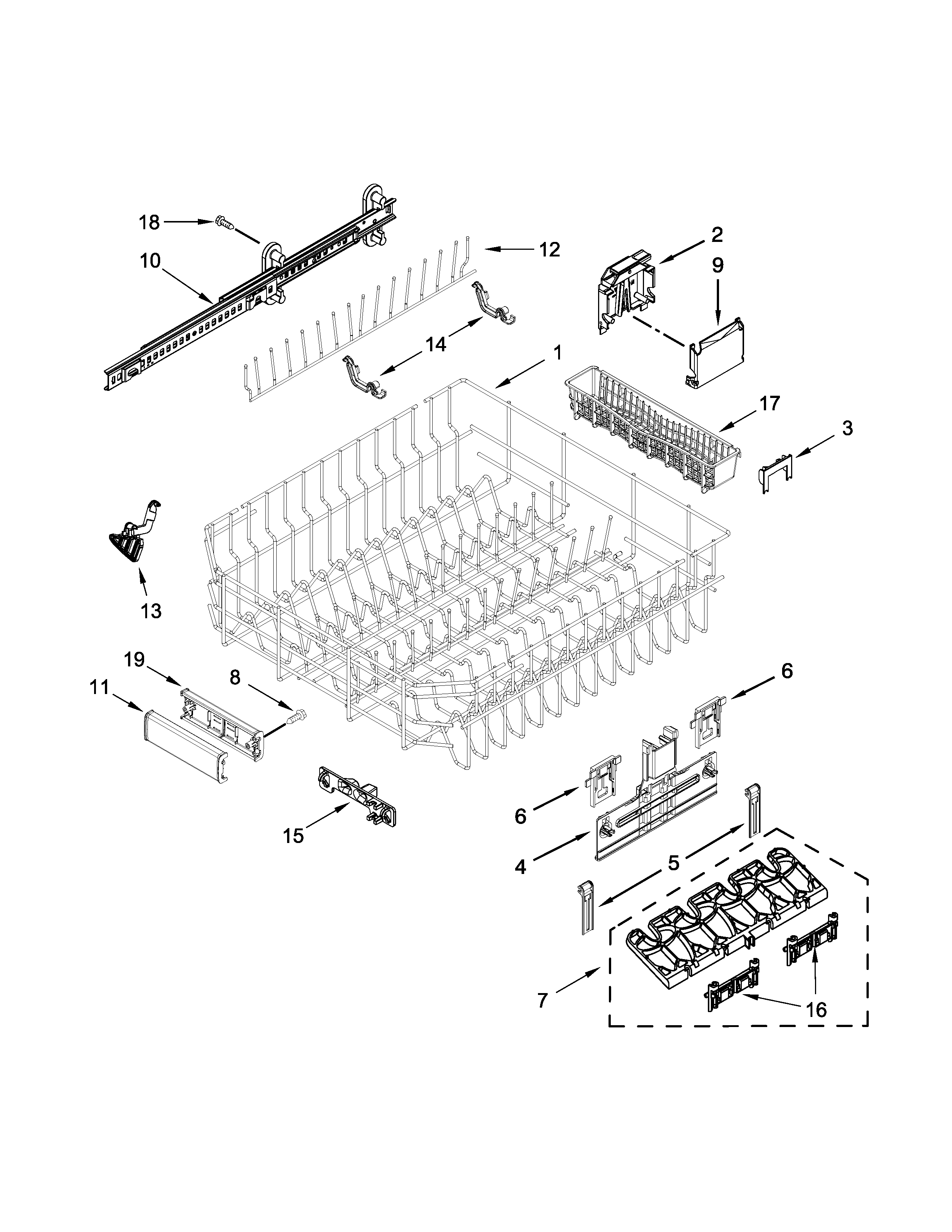 Upper rack and track parts