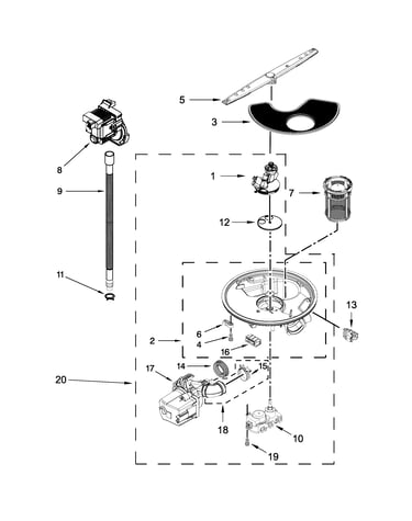 Pump, washarm and motor parts
