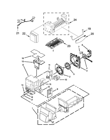 Icemaker and ice container parts