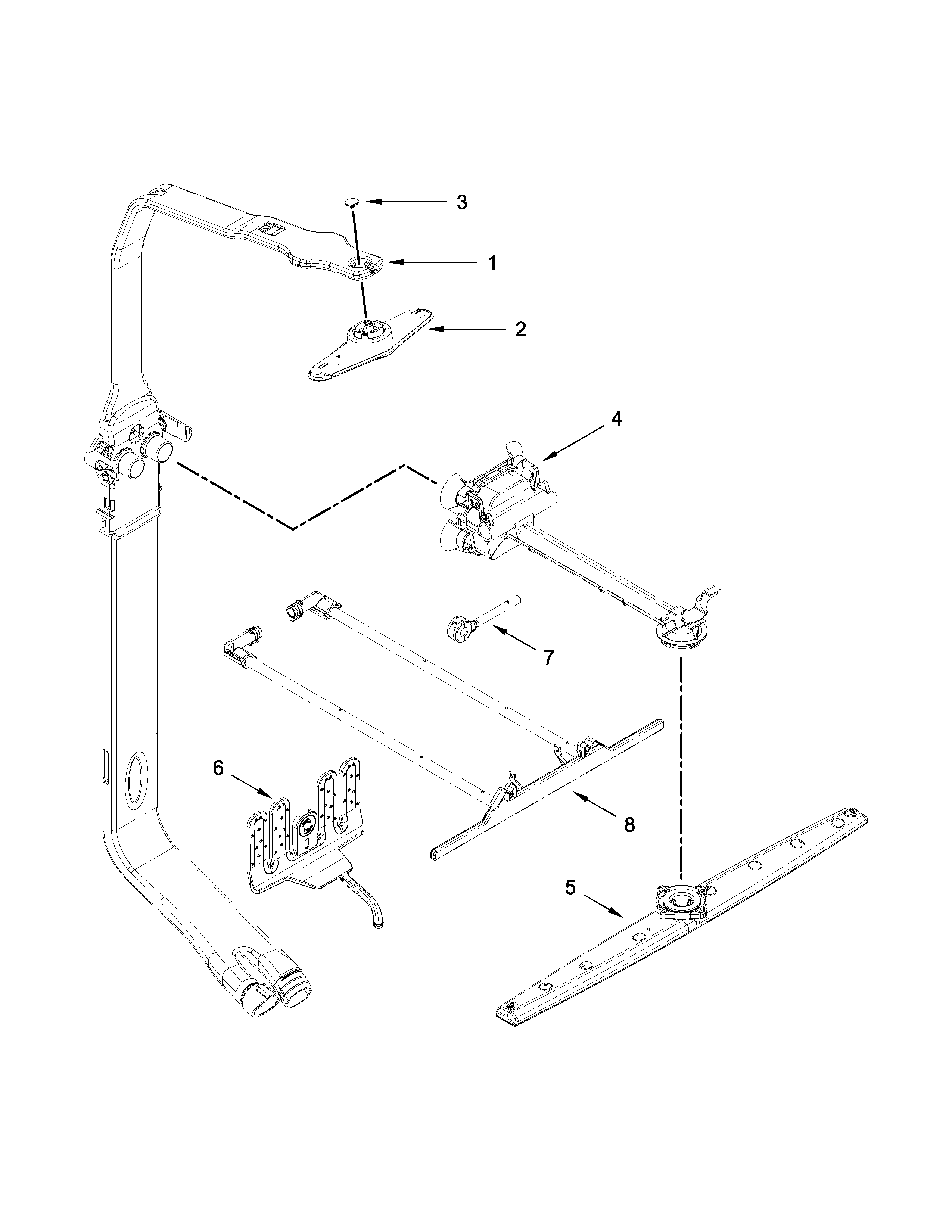 Upper wash and rinse parts