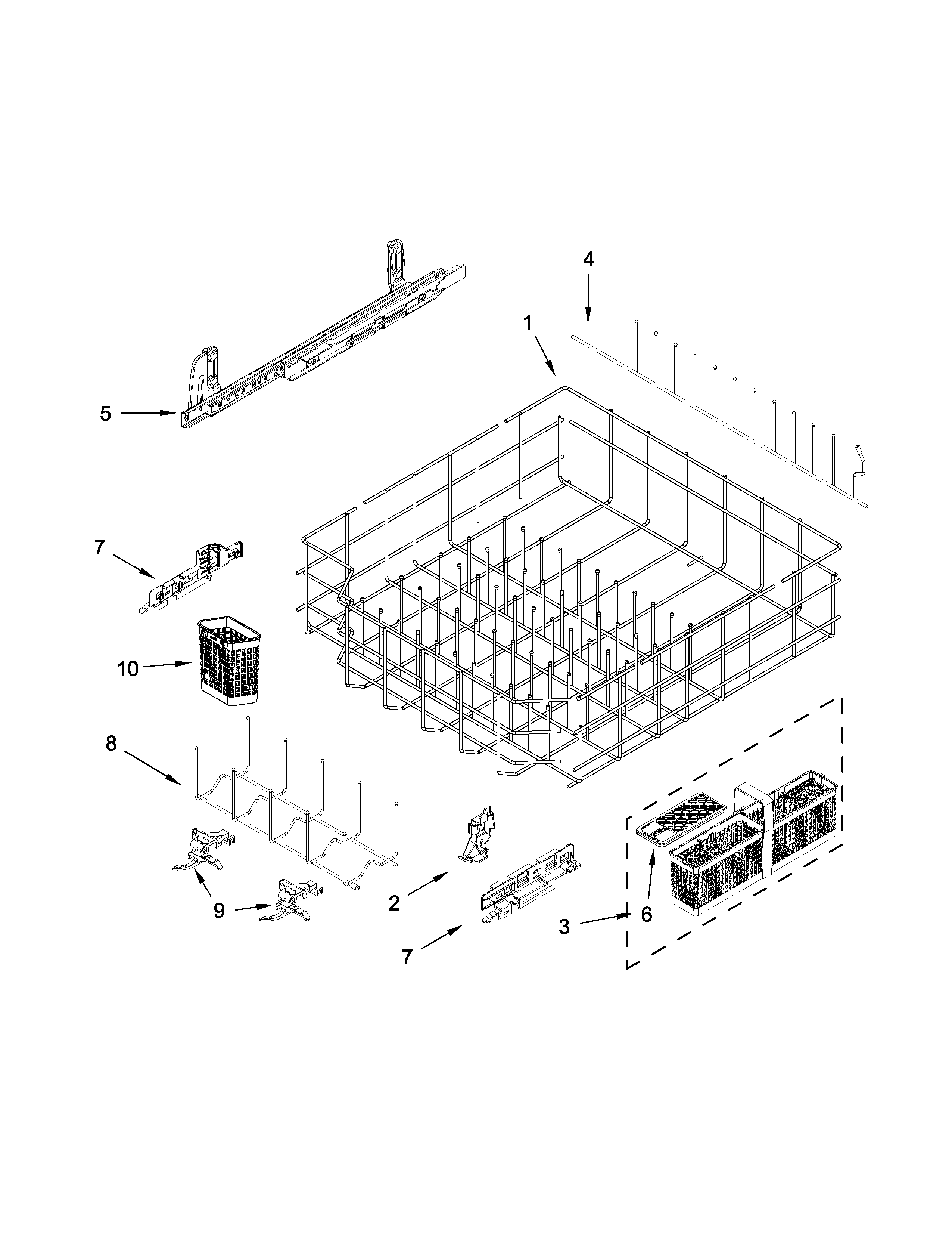 Lower rack and track parts