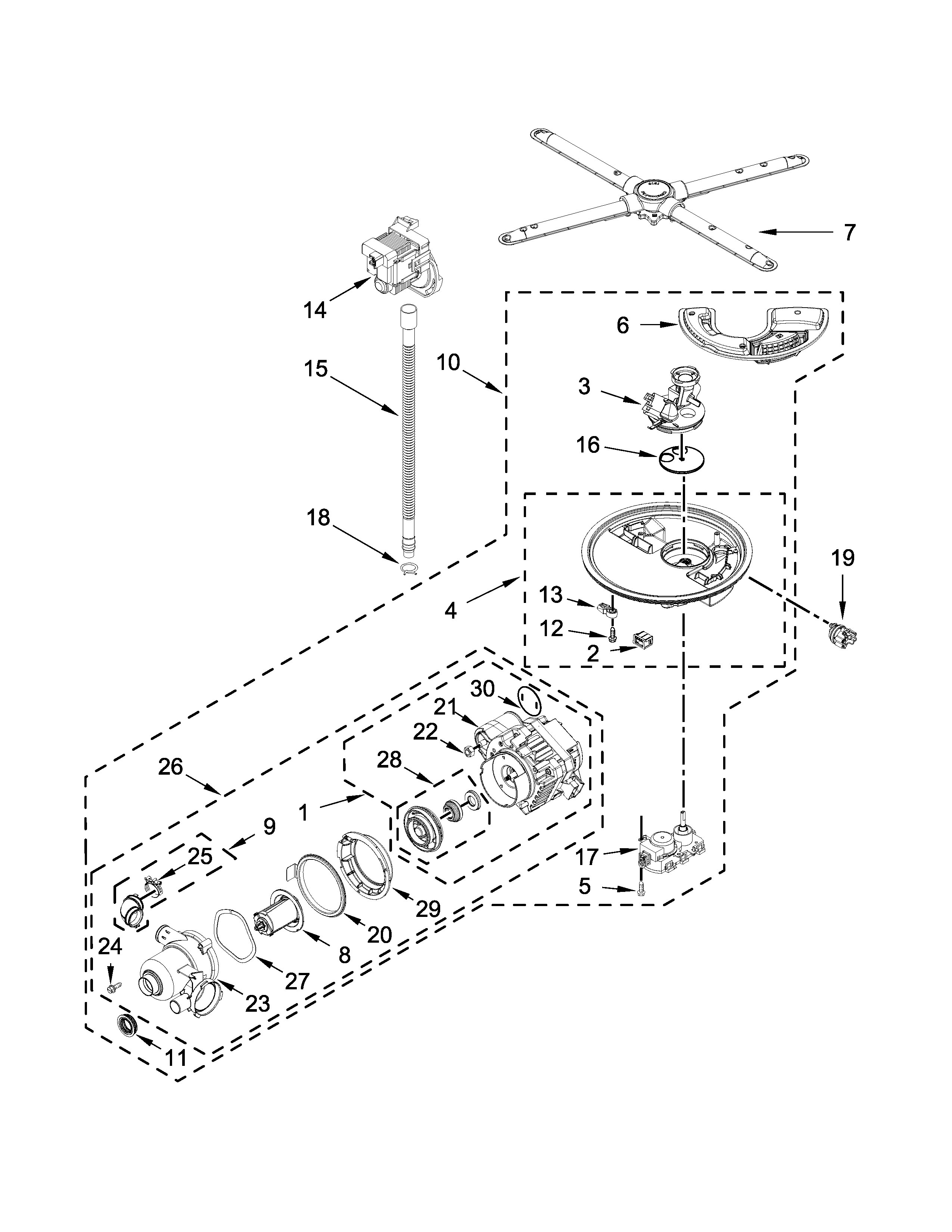 PUMP, WASHARM AND MOTOR PARTS