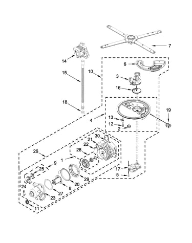 Pump, washarm and motor parts
