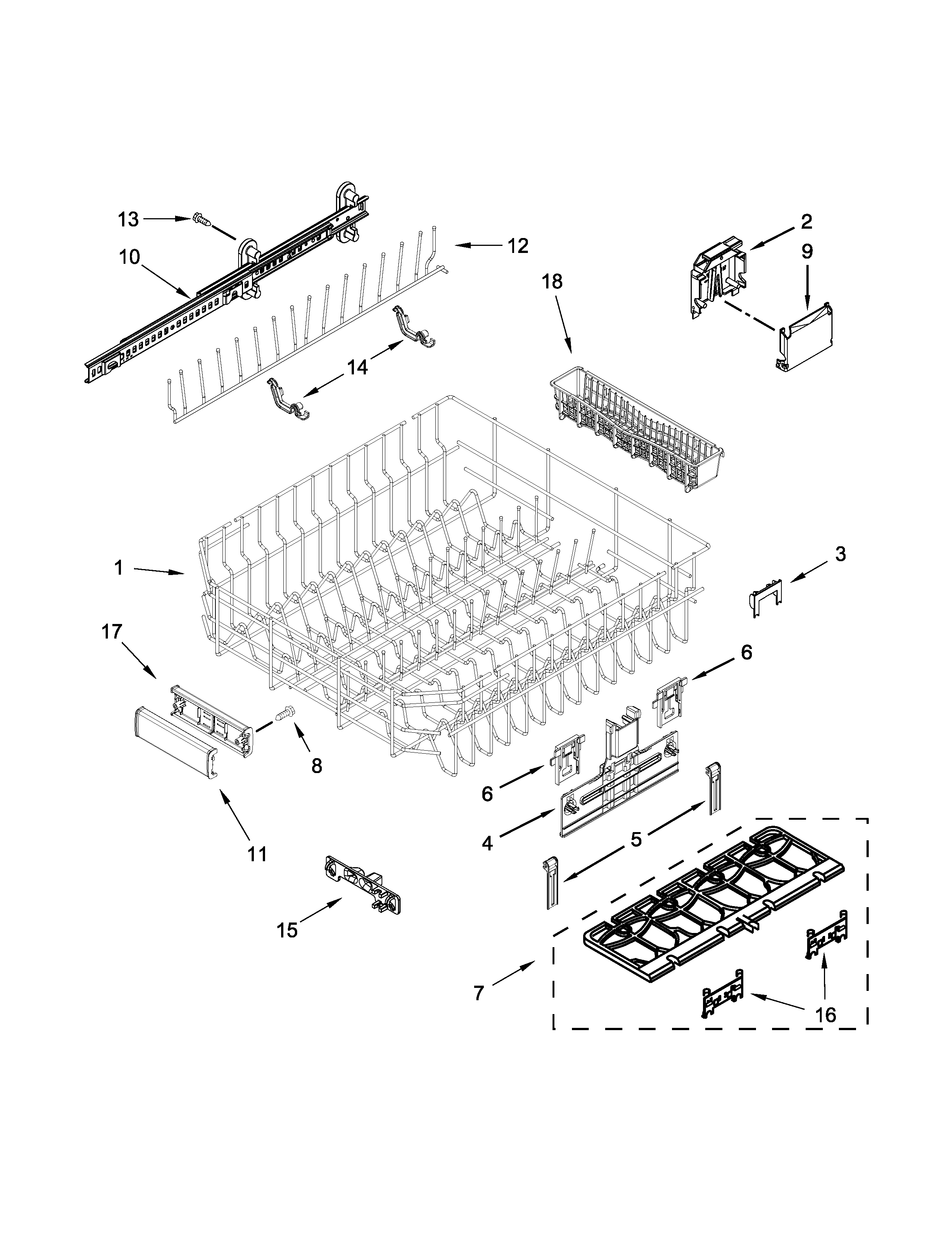 Upper rack and track parts