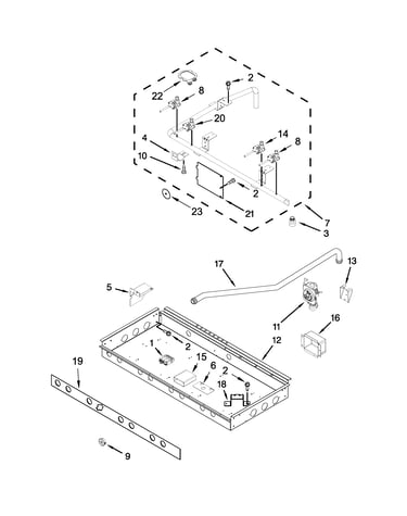 Burner box, gas valves and switches