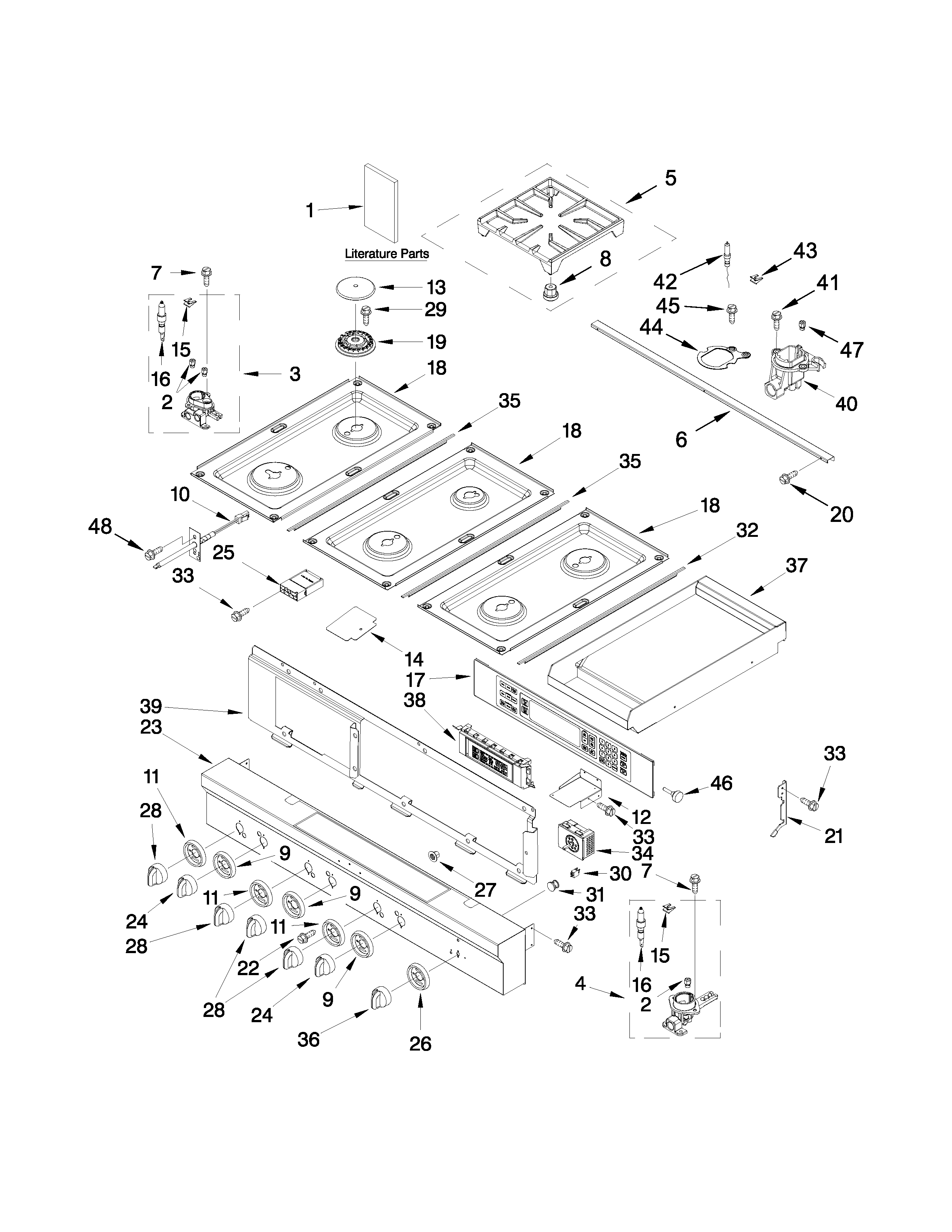 Cooktop, burner and grate parts