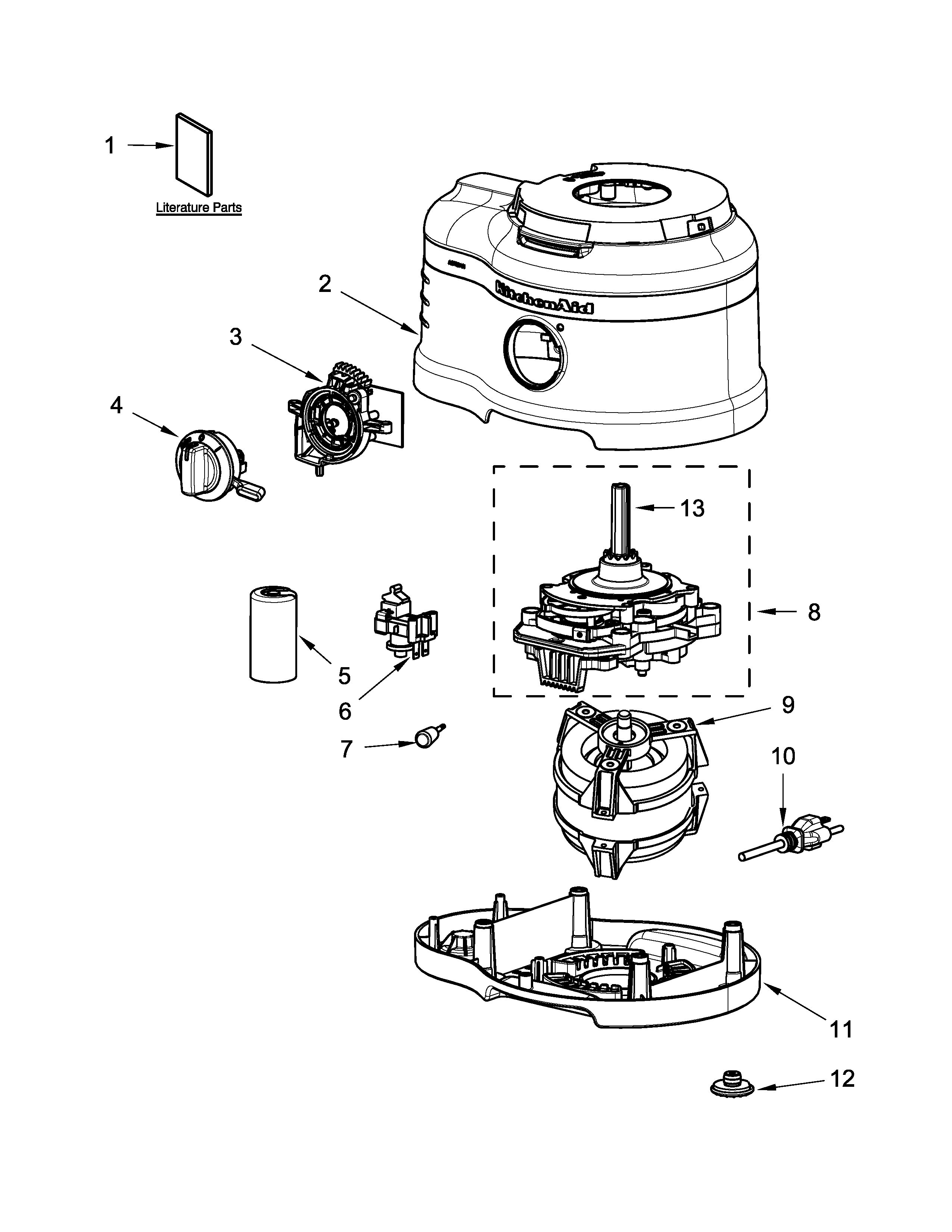 Motor and housing unit parts