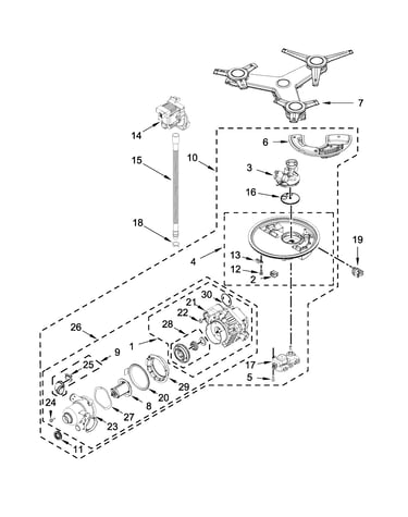 Pump, washarm and motor parts