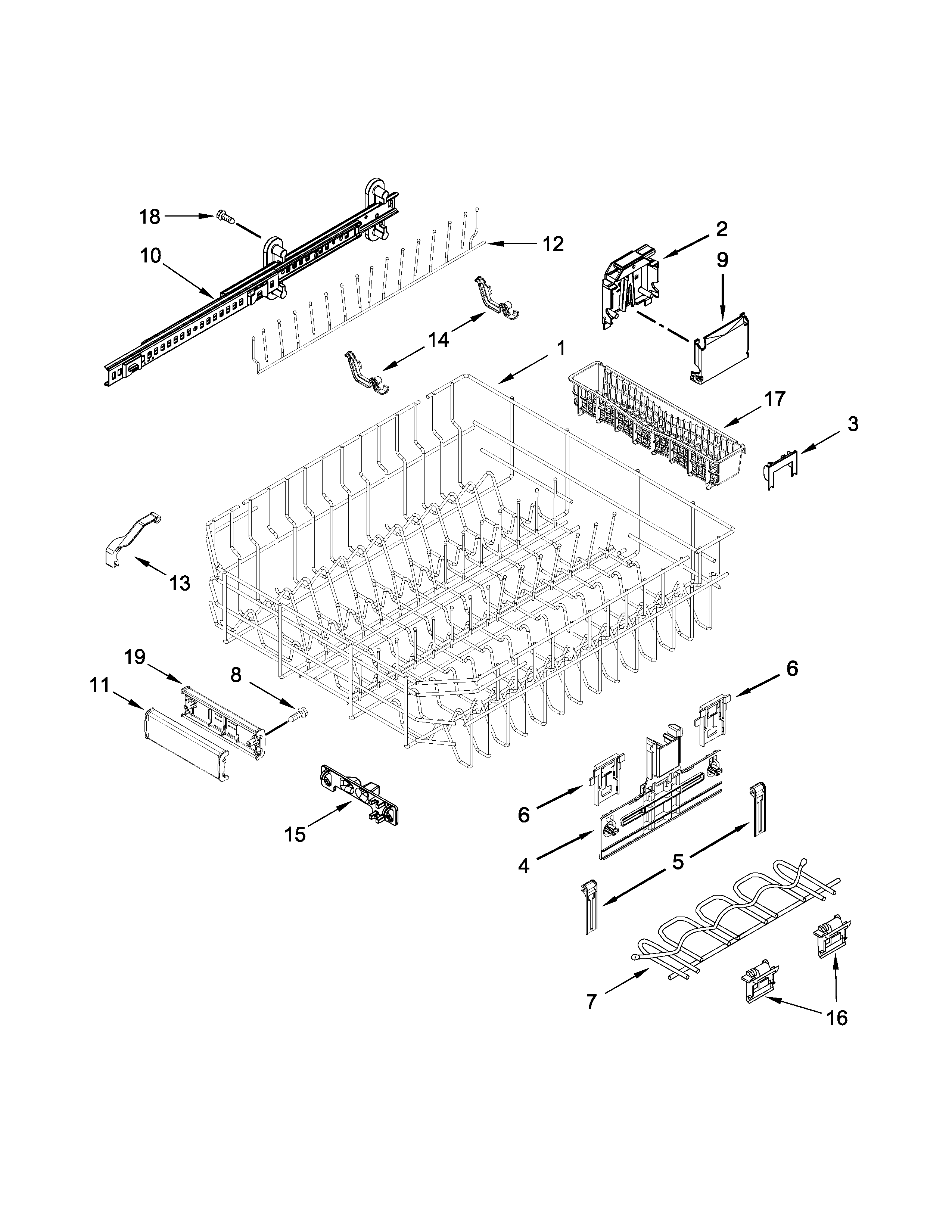 Upper rack and track parts