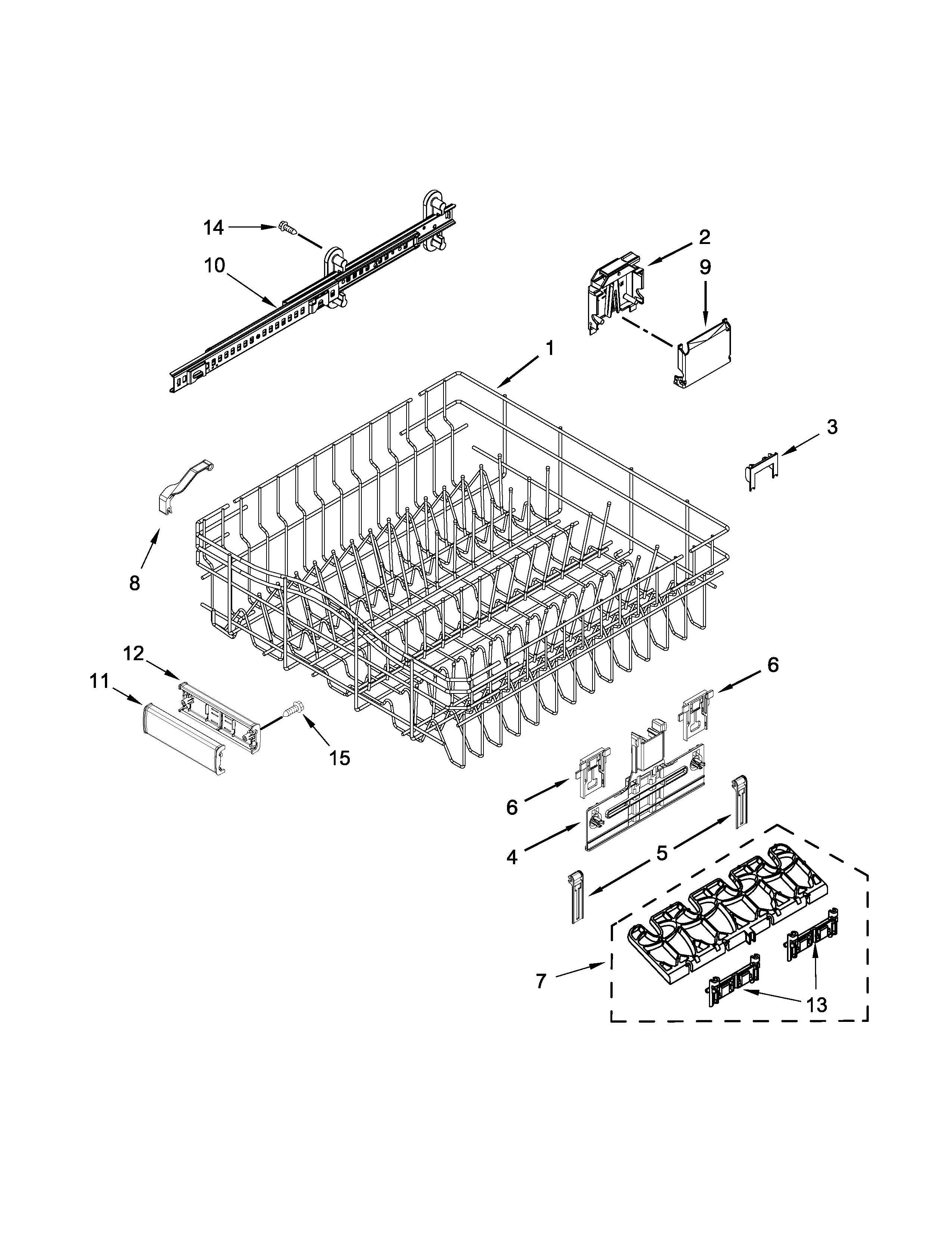 Upper rack and track parts