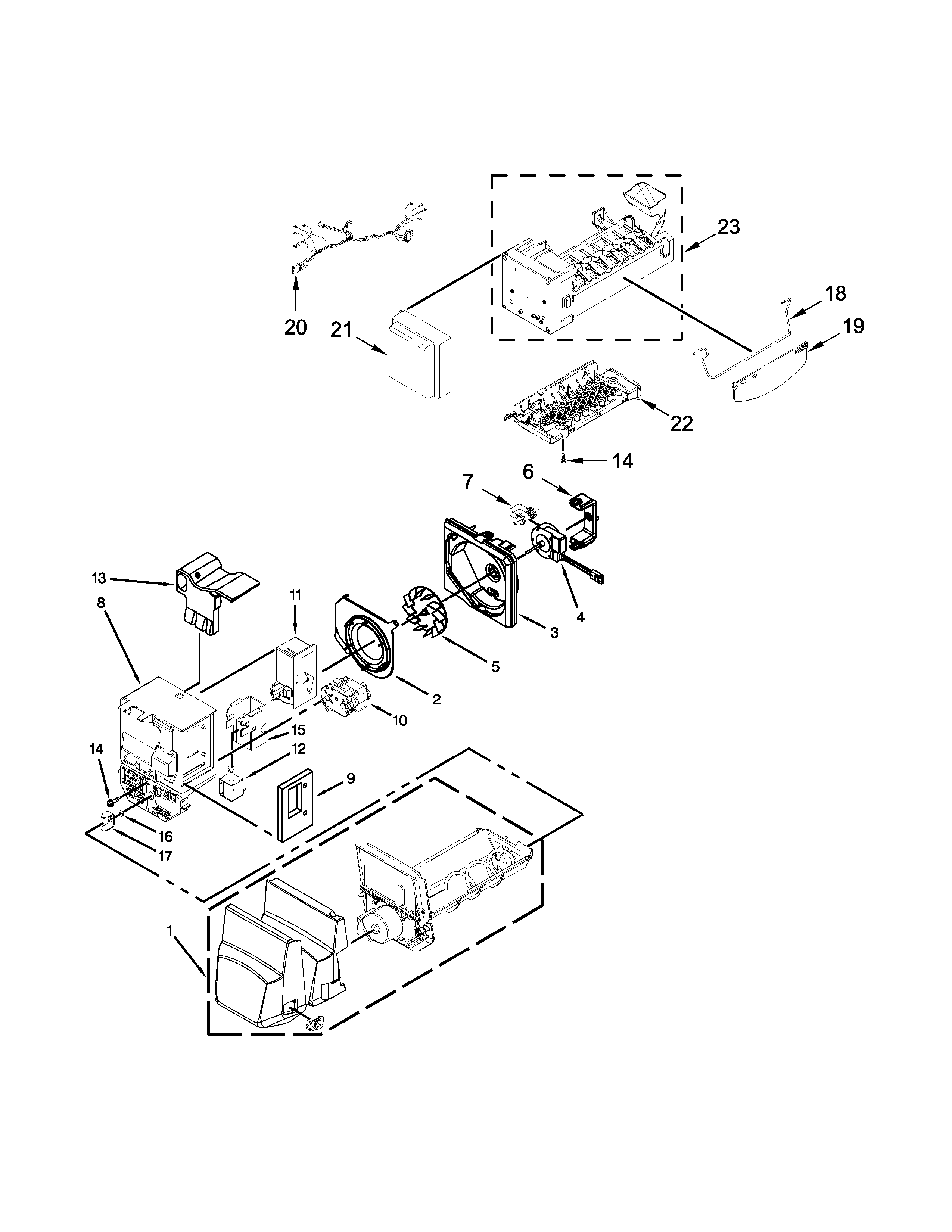 Icemaker and ice container parts