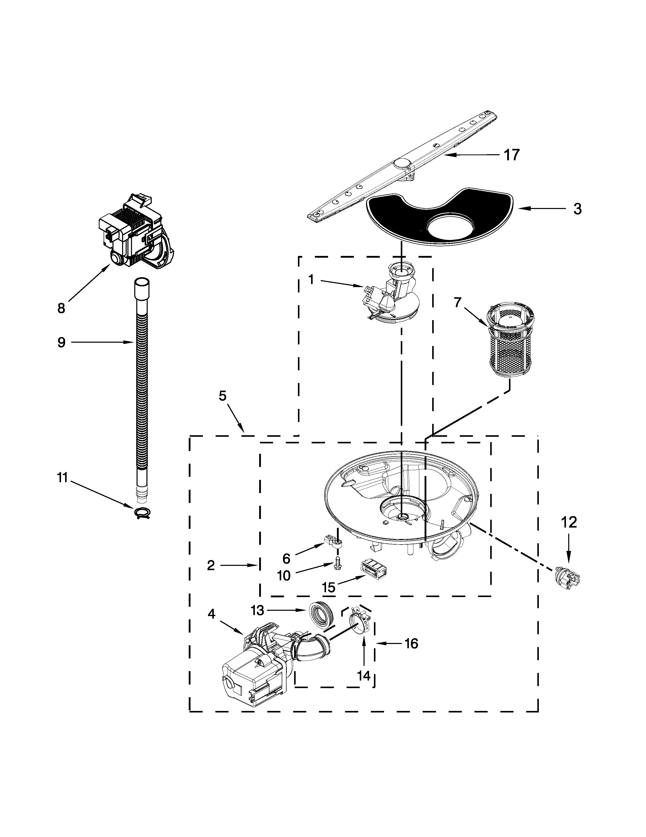 Pump, washarm and motor parts