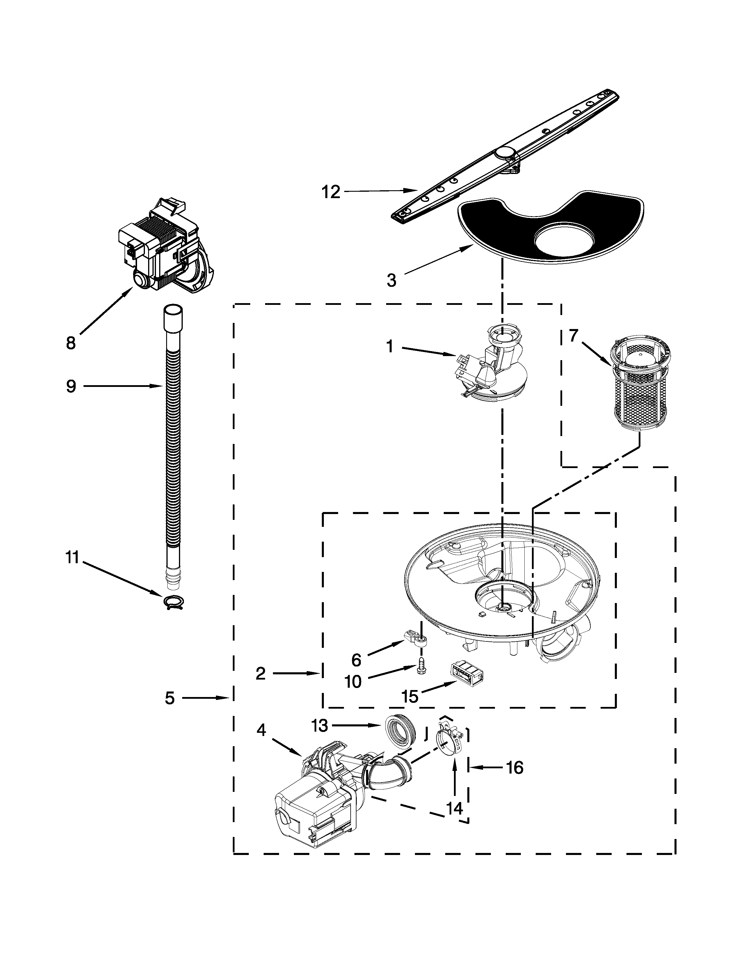 Pump, washarm and motor parts
