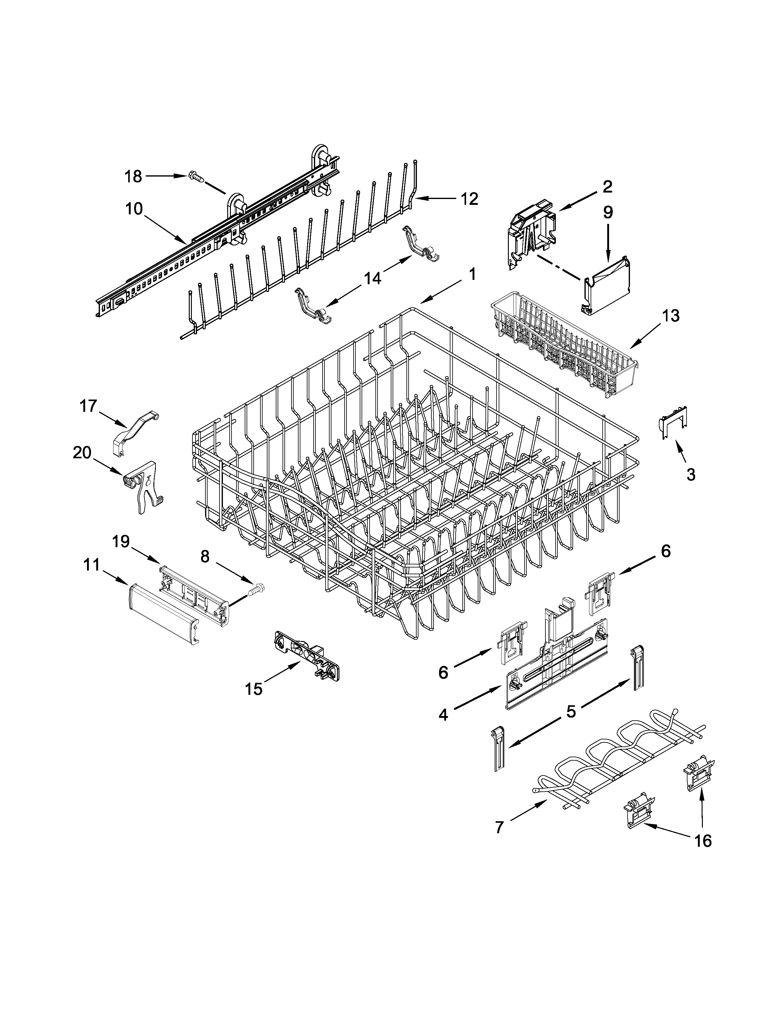 Upper rack and track parts