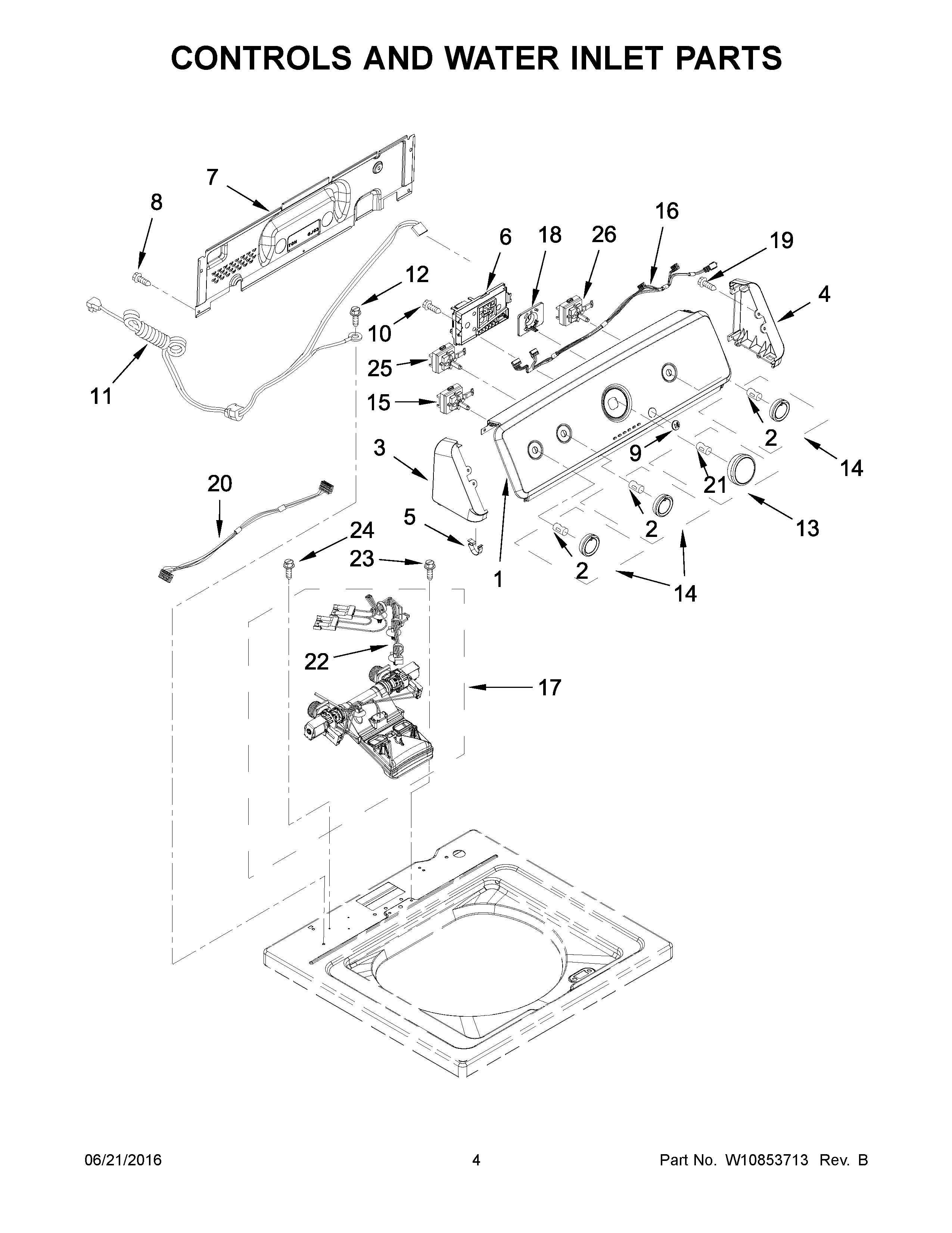 Controls and water inlet parts