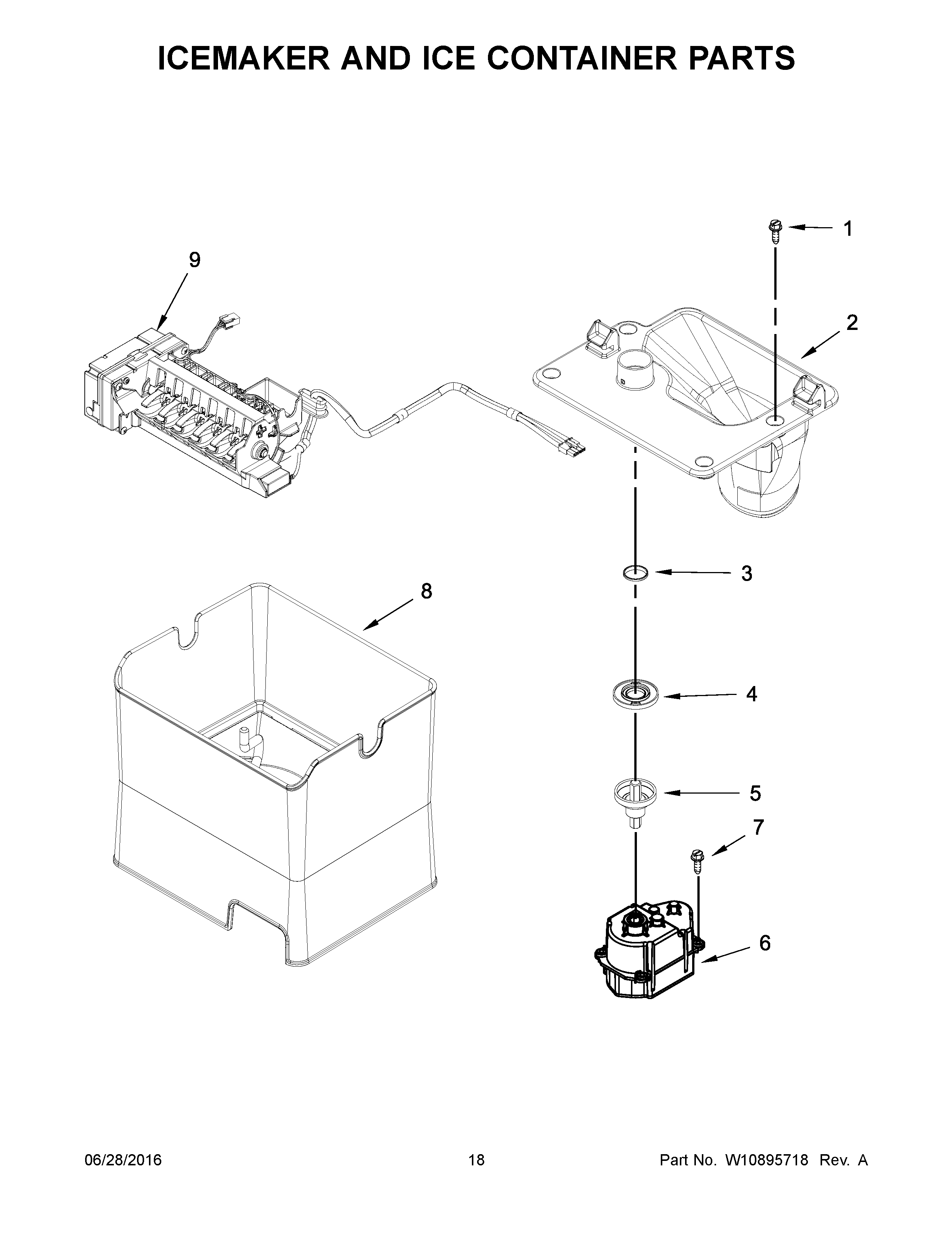 Icemaker and ice container parts