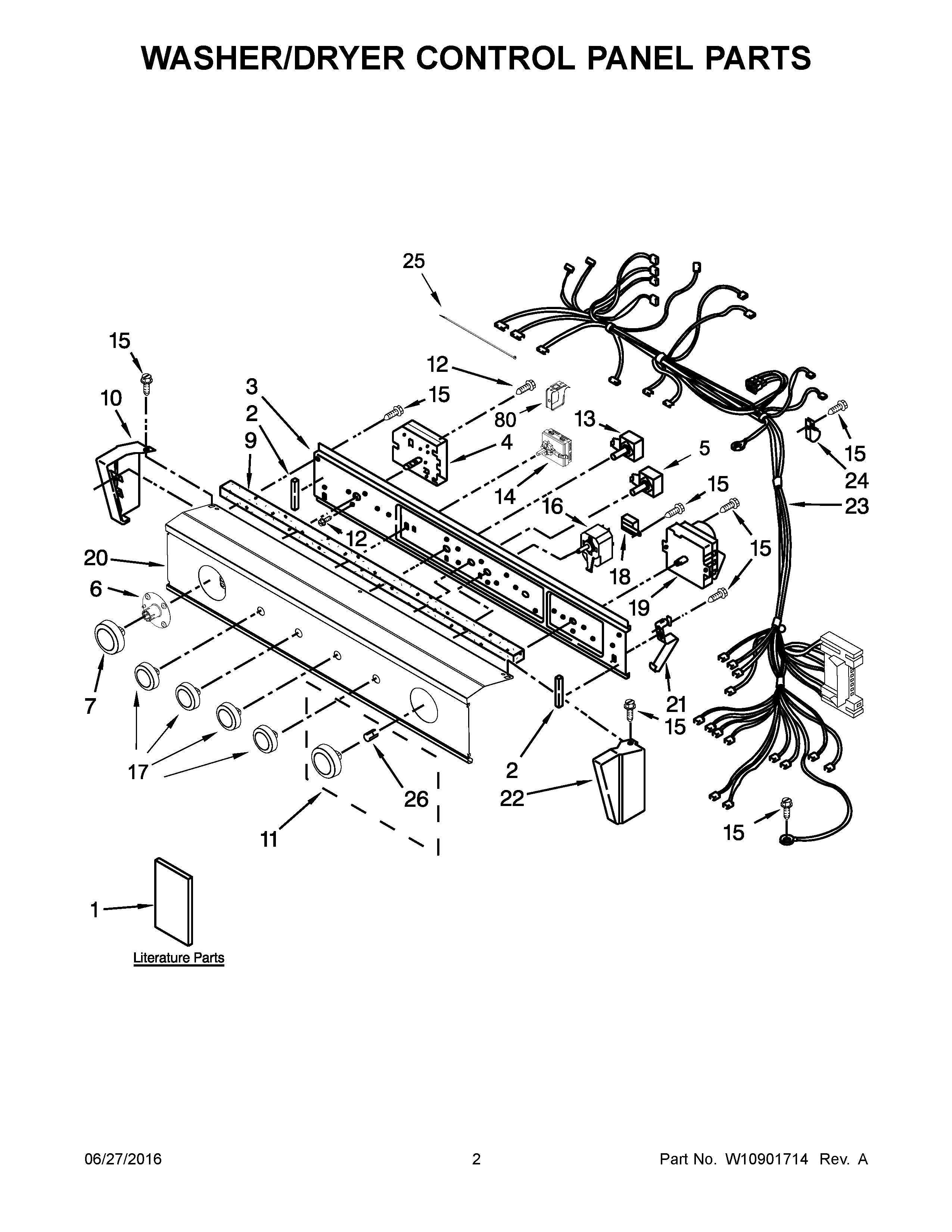 Washer/dryer control panel parts